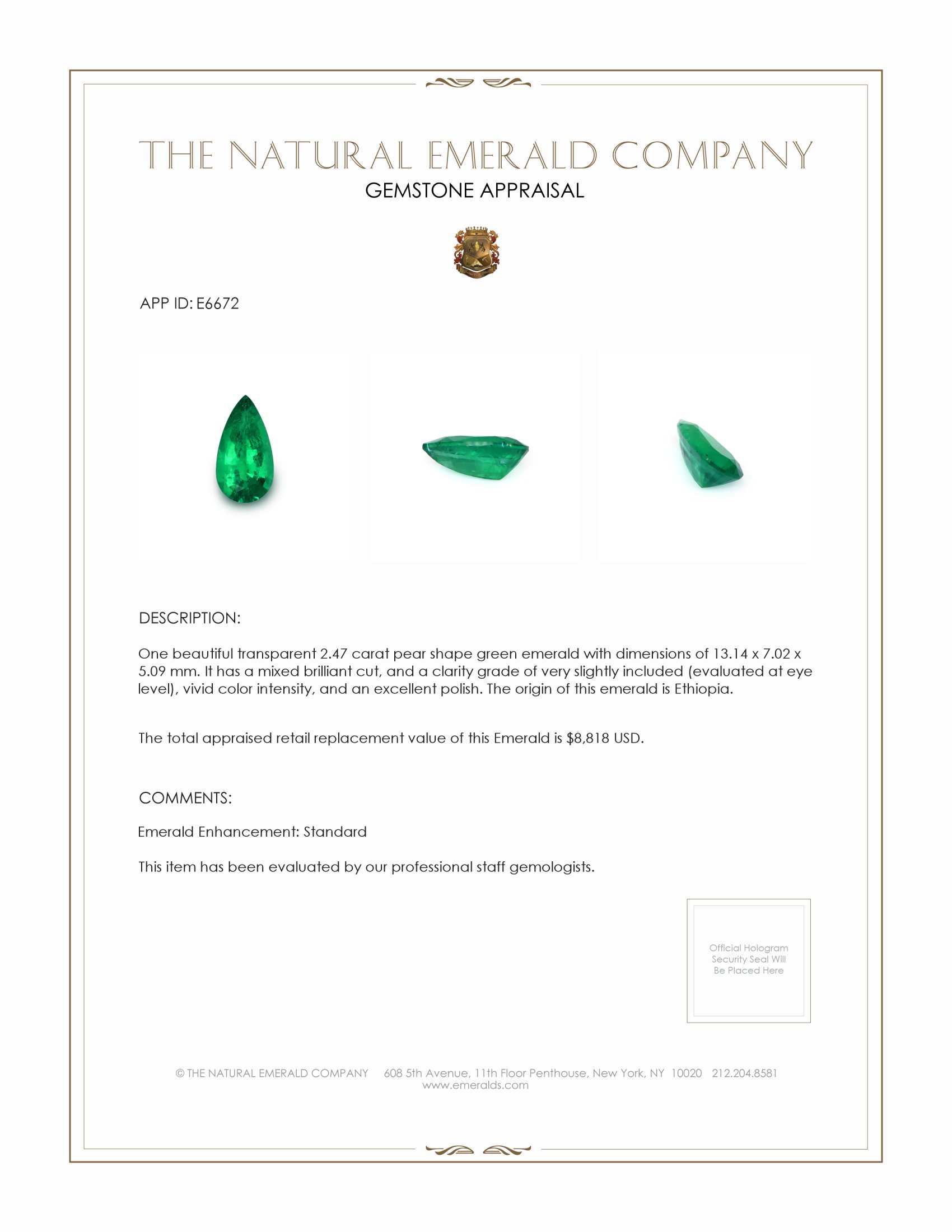 2.47 Ct. Emerald from Ethiopia