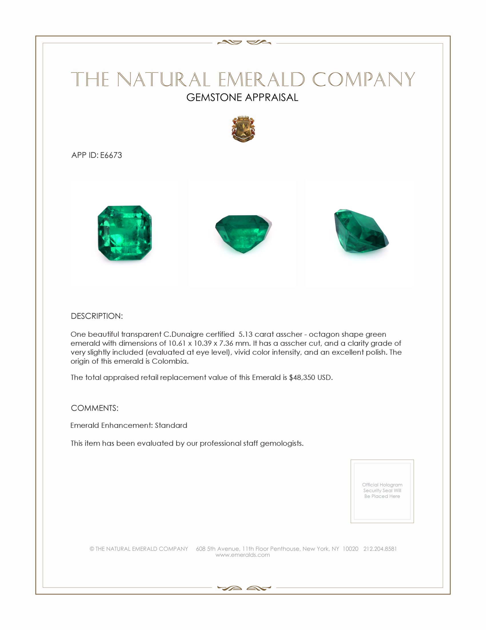5.13 Ct. Emerald from Colombia