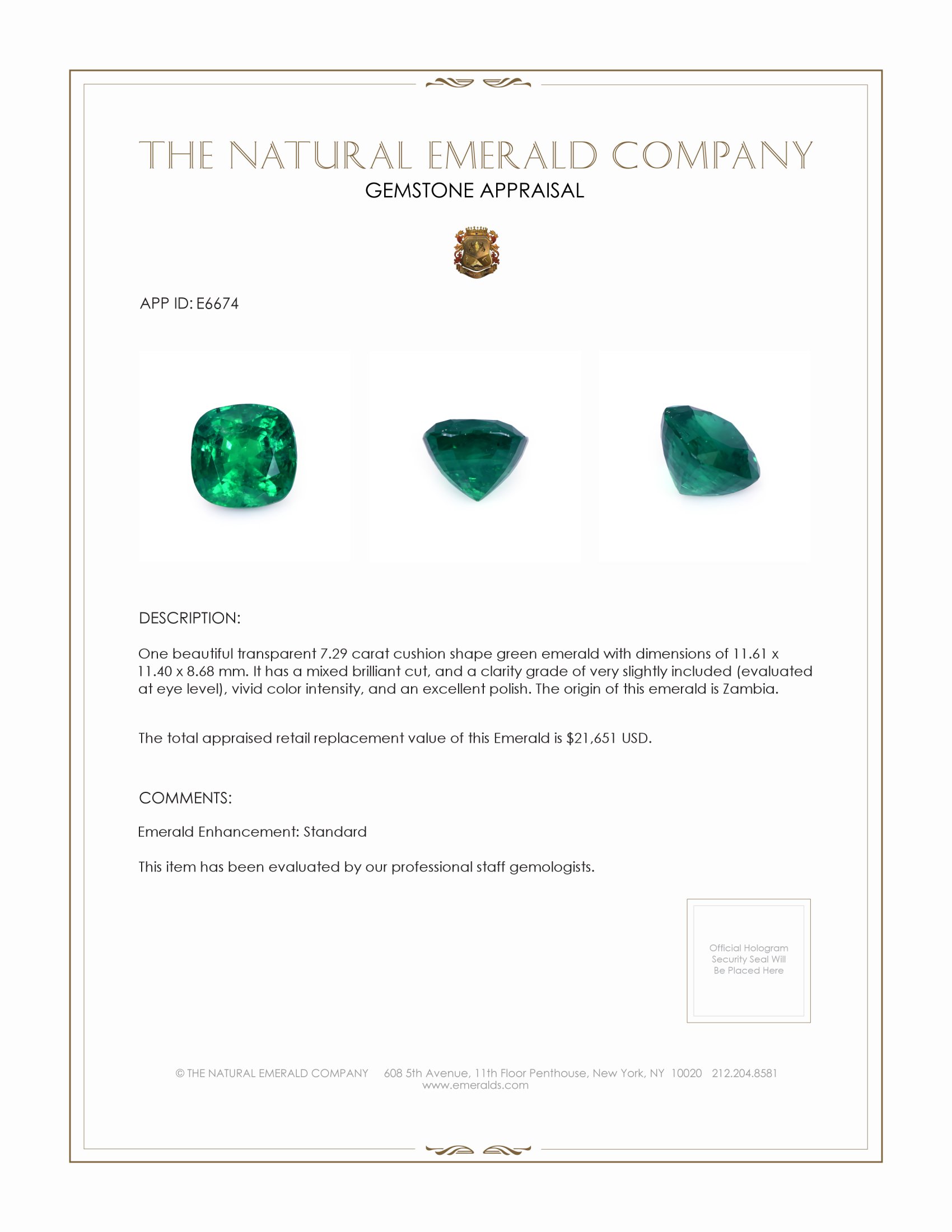 7.29 Ct. Emerald from Zambia