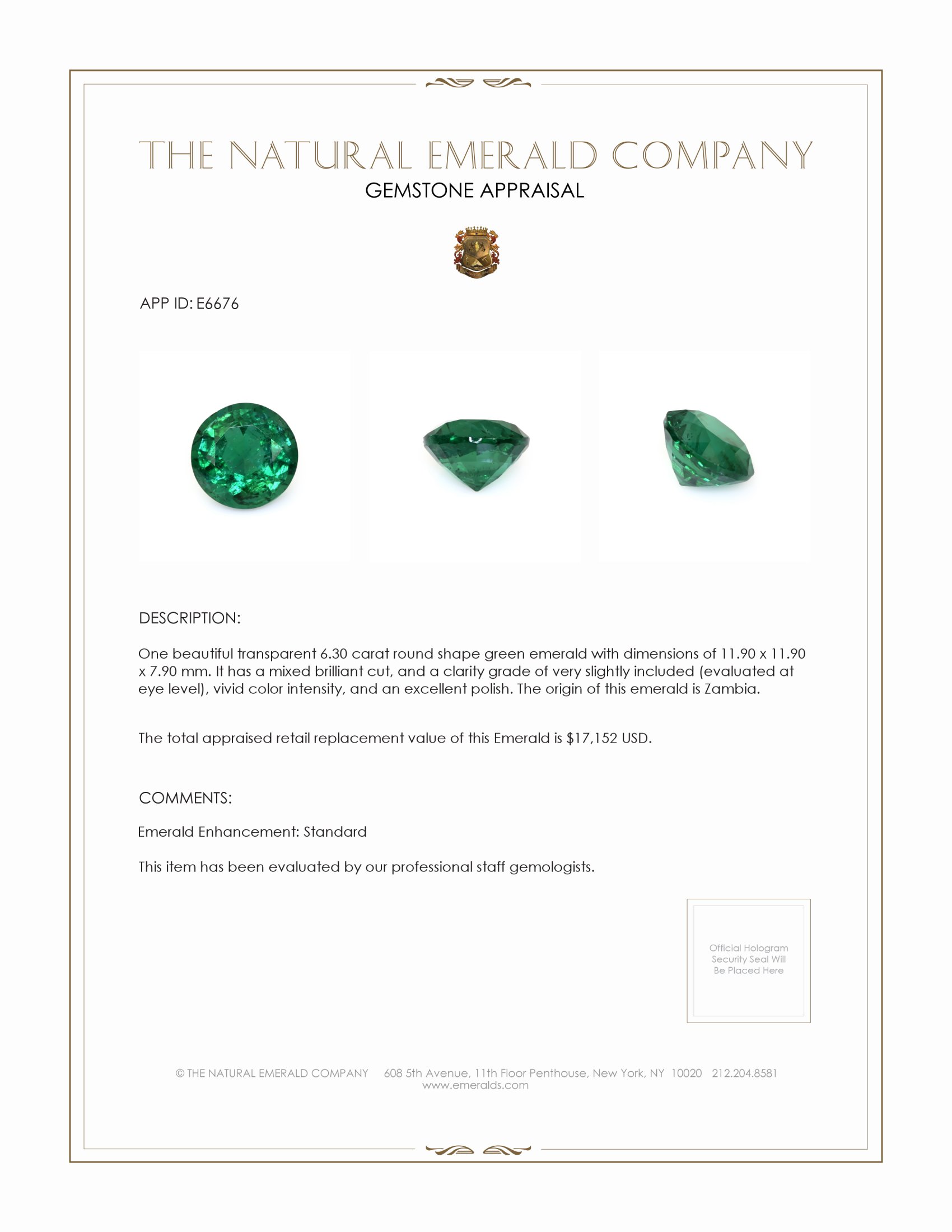 6.30 Ct. Emerald from Zambia