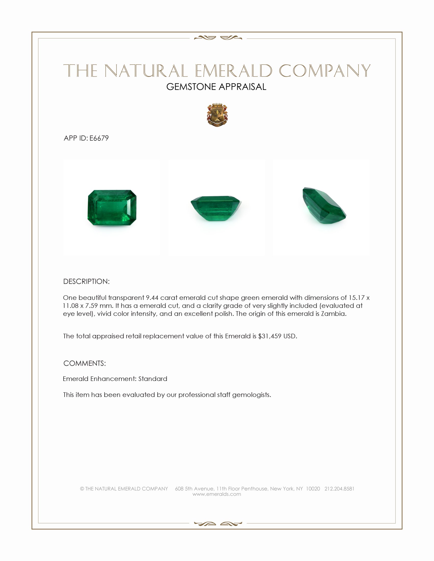 9.44 Ct. Emerald from Zambia