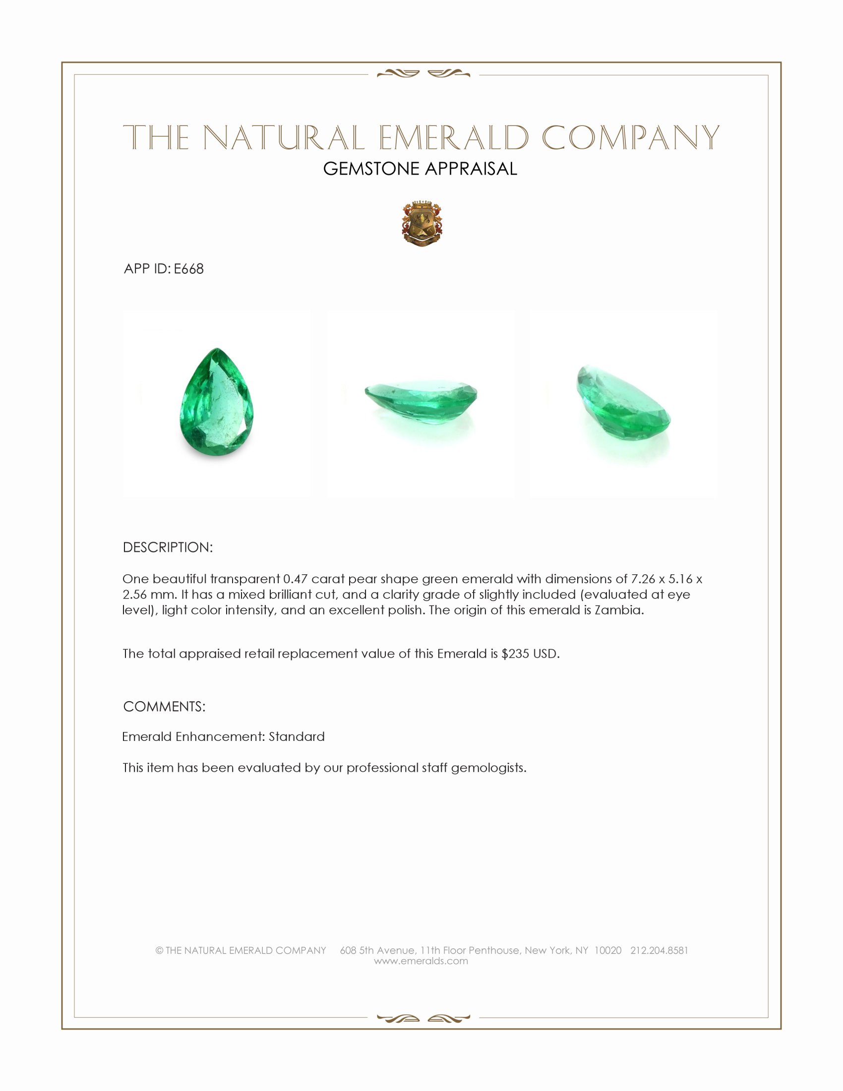 0.47 Ct. Emerald from Zambia