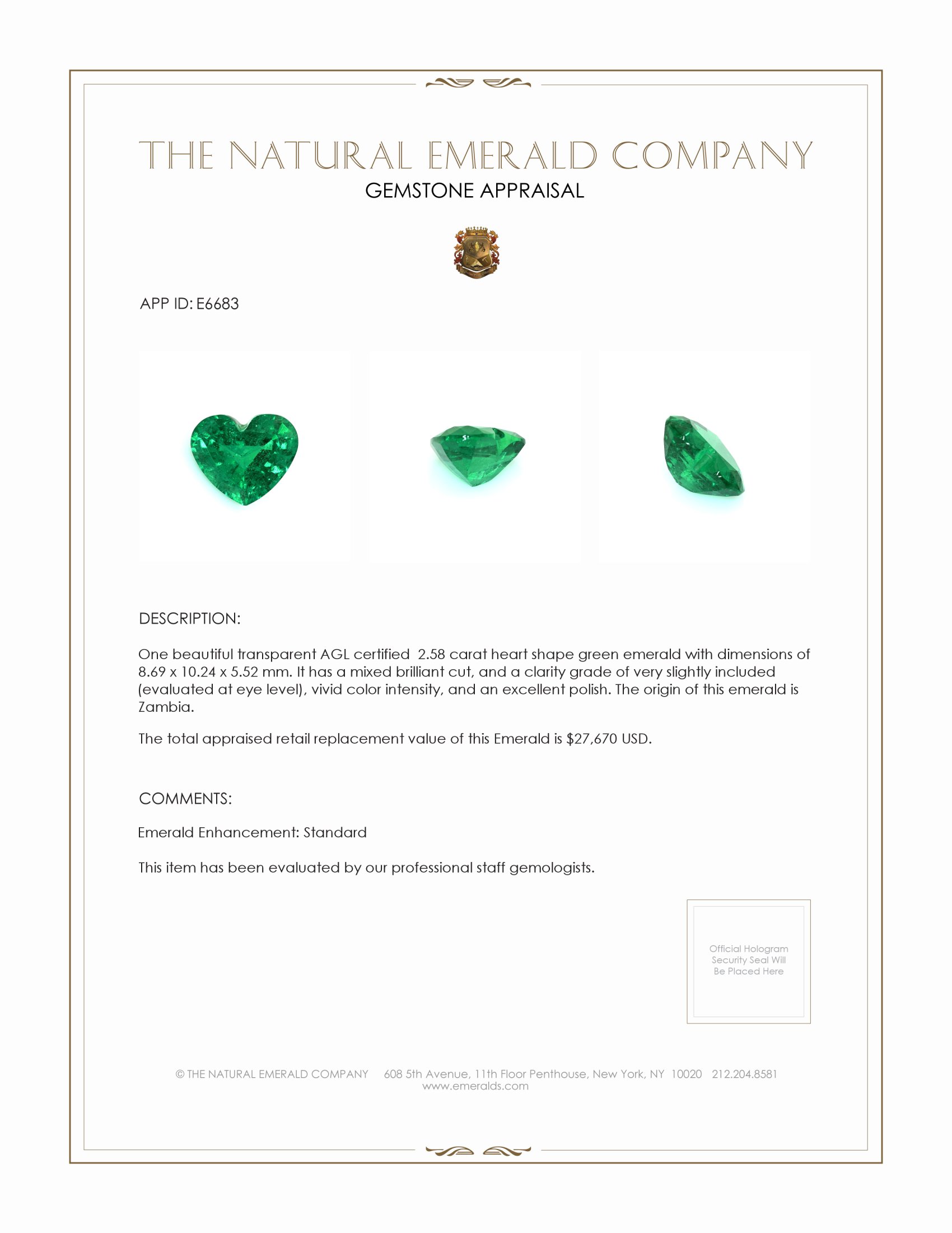 2.58 Ct. Emerald from Zambia