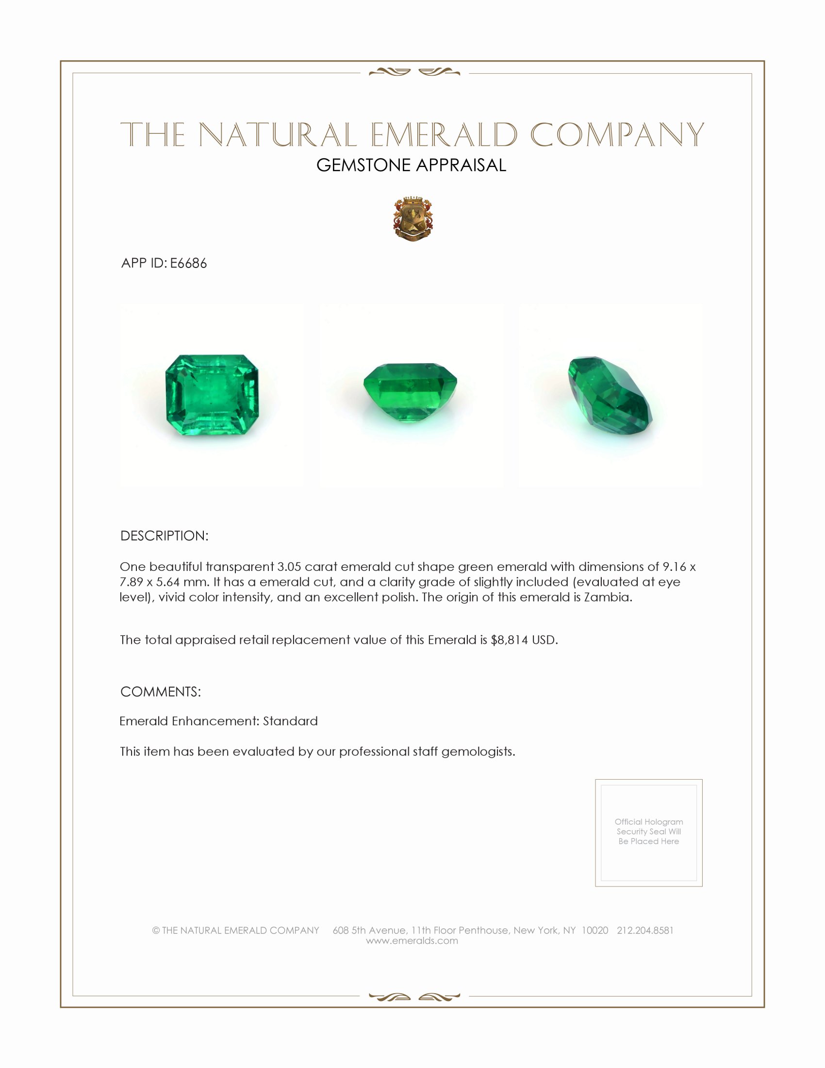3.05 Ct. Emerald from Zambia