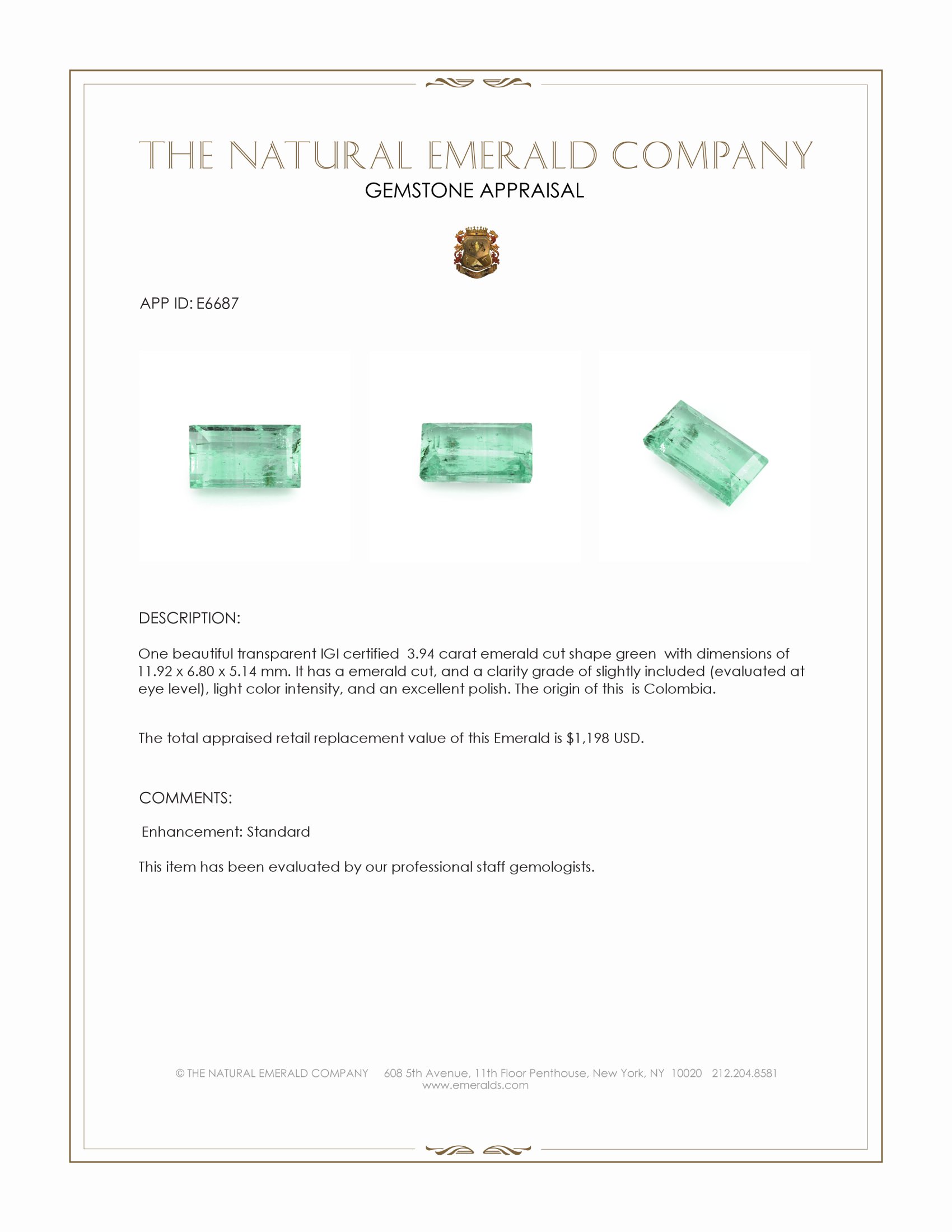 3.94 Ct. Emerald from Colombia
