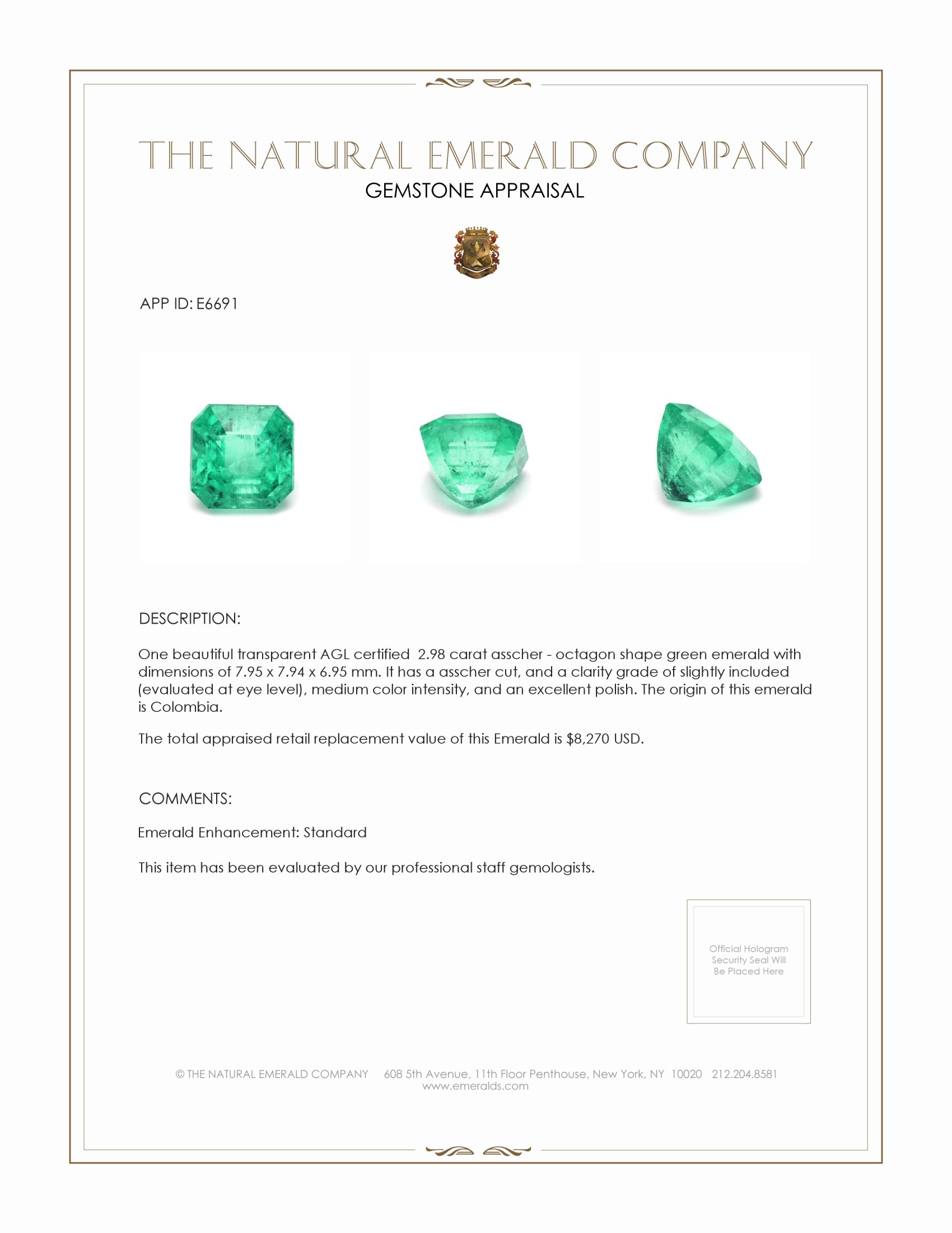 2.98 Ct. Emerald from Colombia