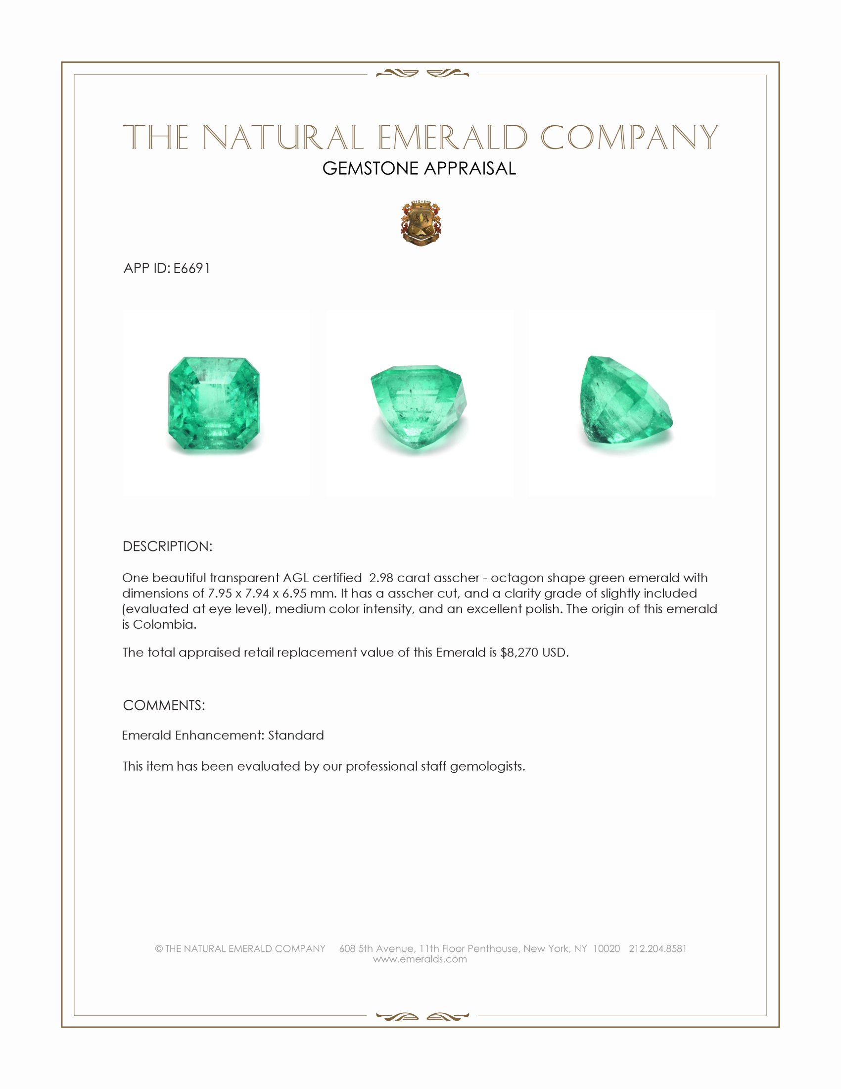 2.98 Ct. Emerald from Colombia