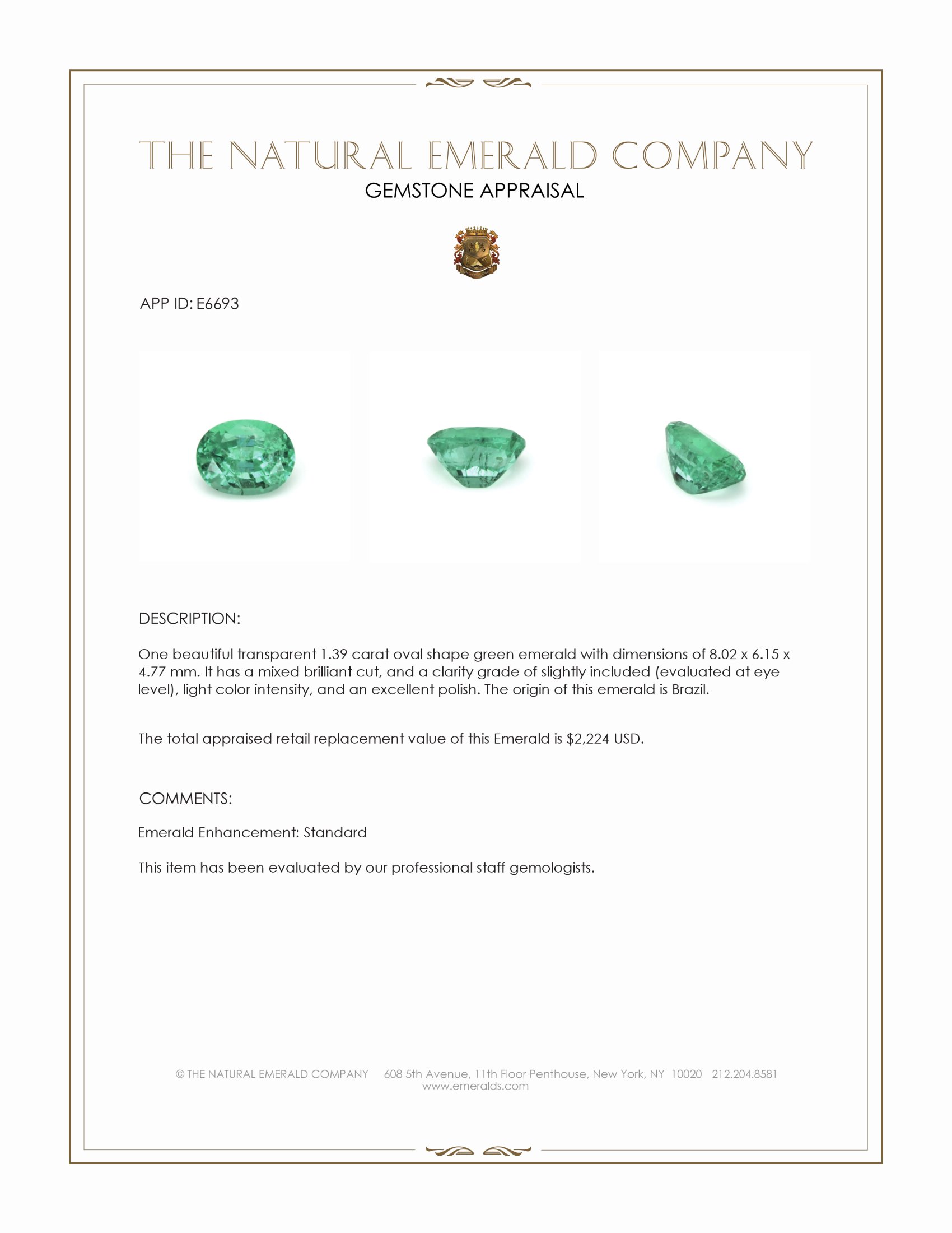 1.39 Ct. Emerald from Brazil