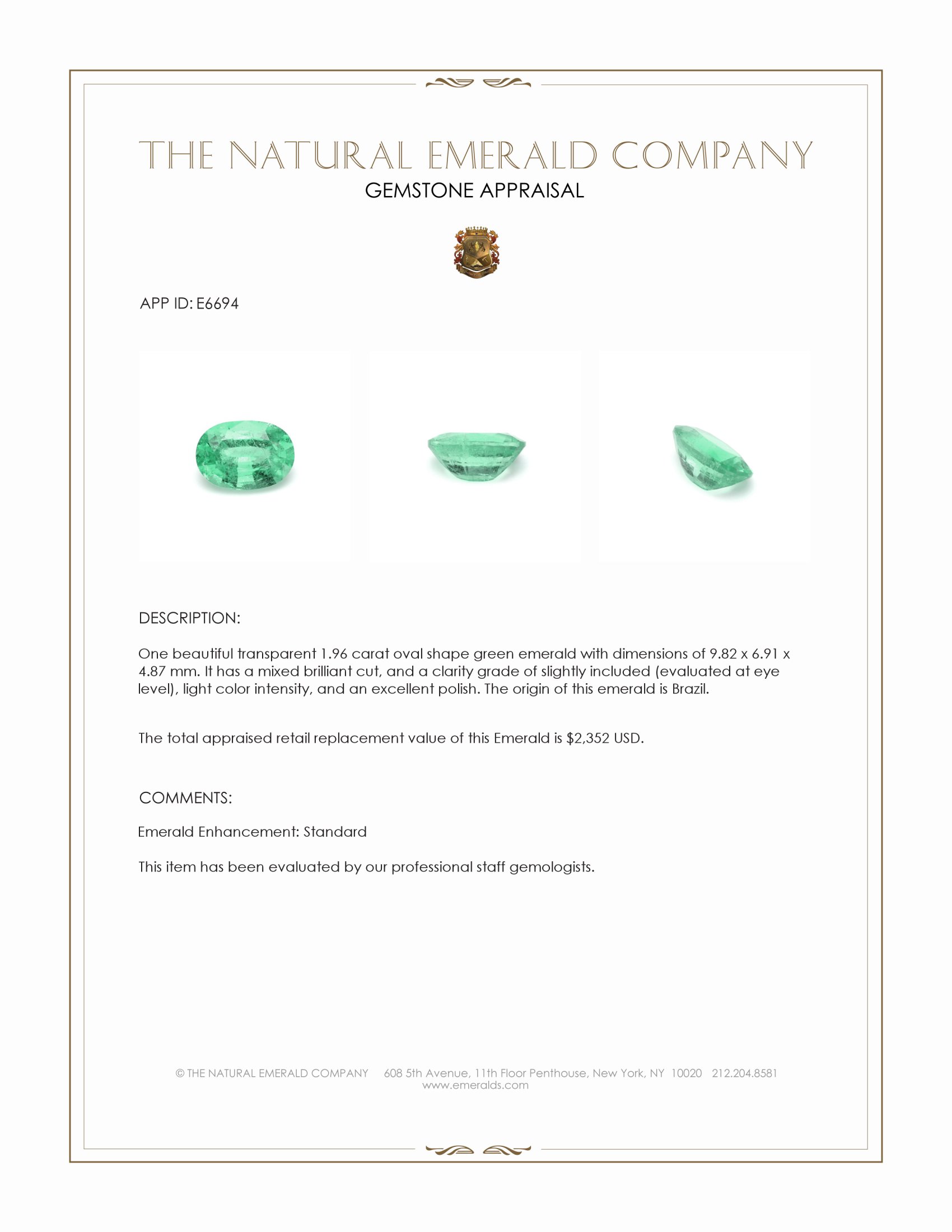 1.96 Ct. Emerald from Brazil