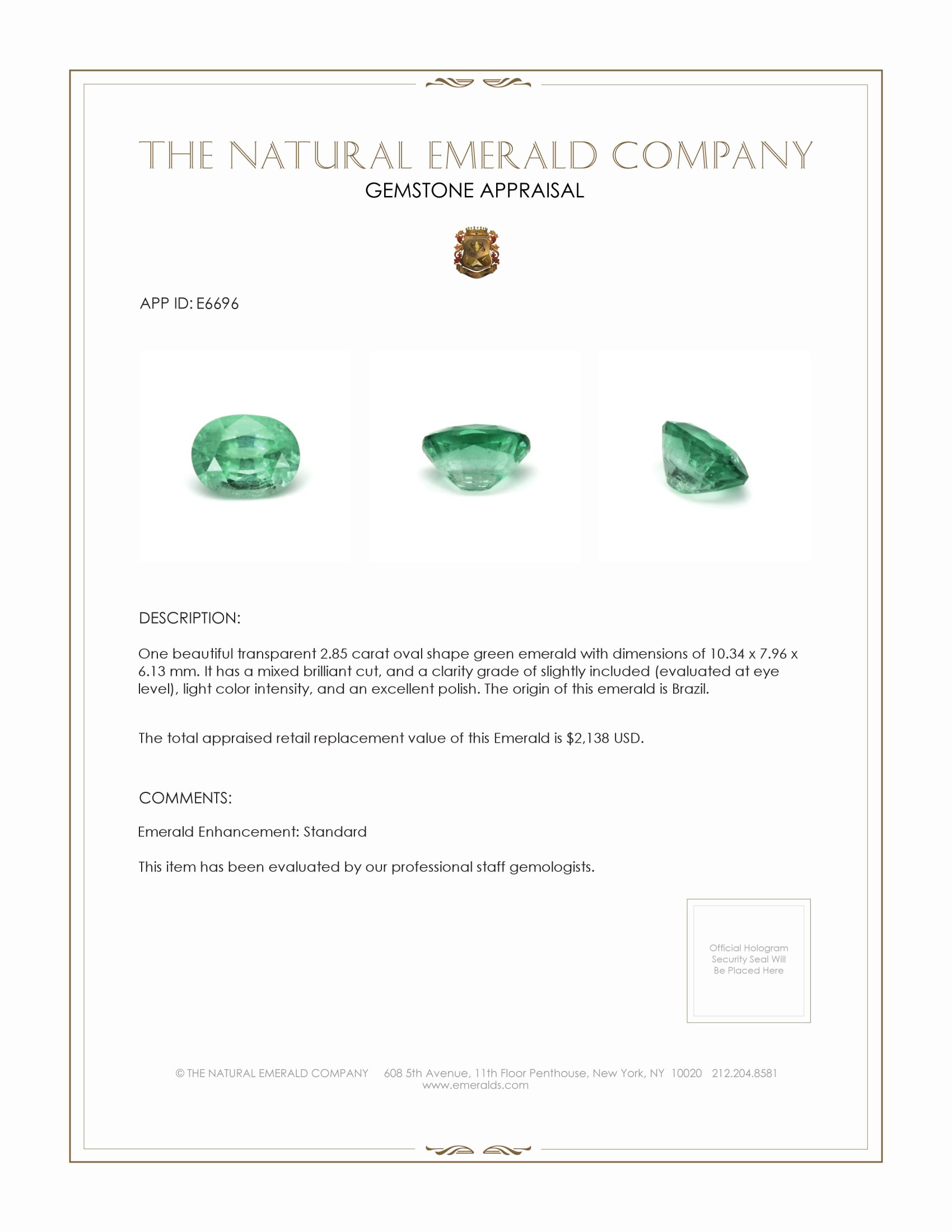 2.85 Ct. Emerald from Brazil