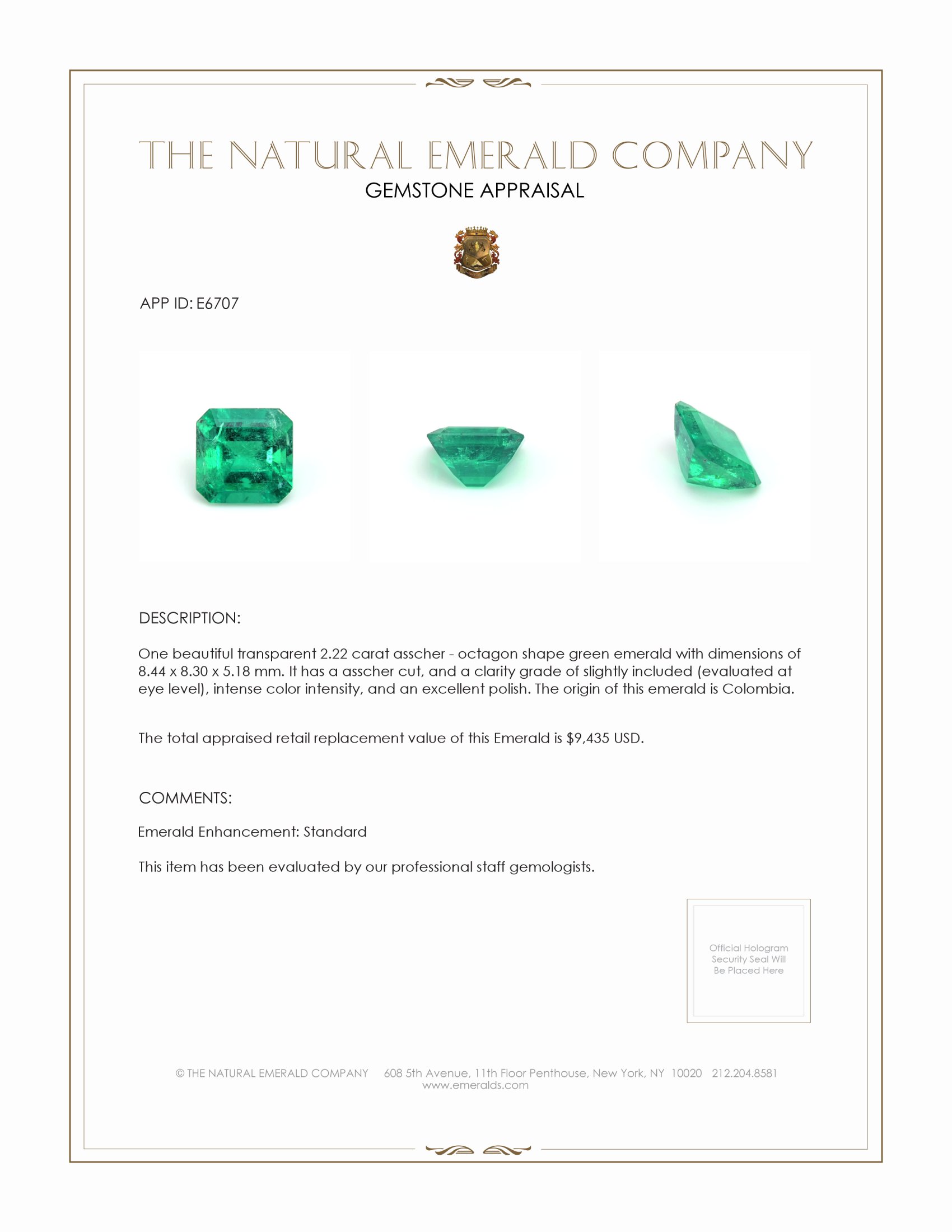 2.22 Ct. Emerald from Colombia