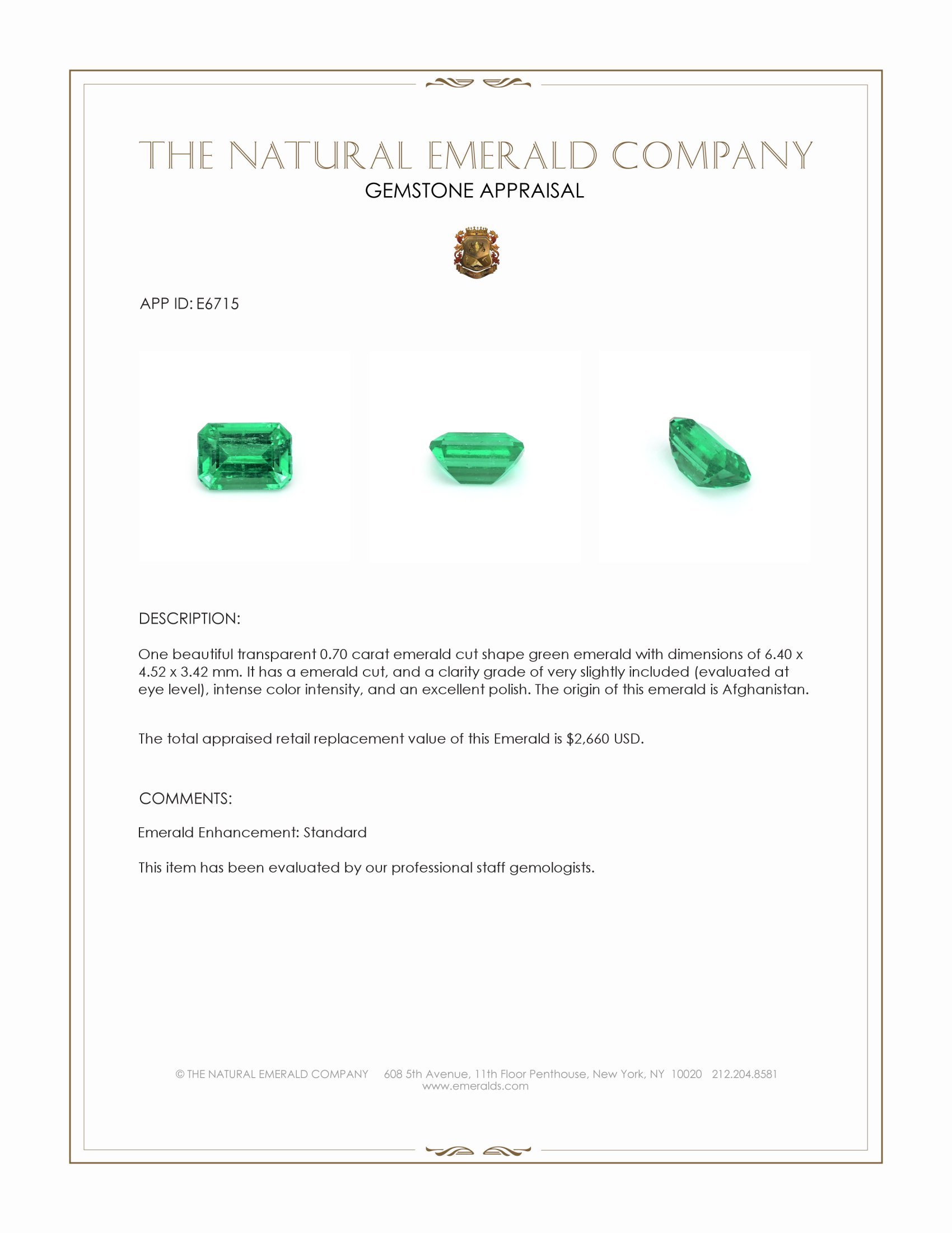 0.70 Ct. Emerald from Afghanistan