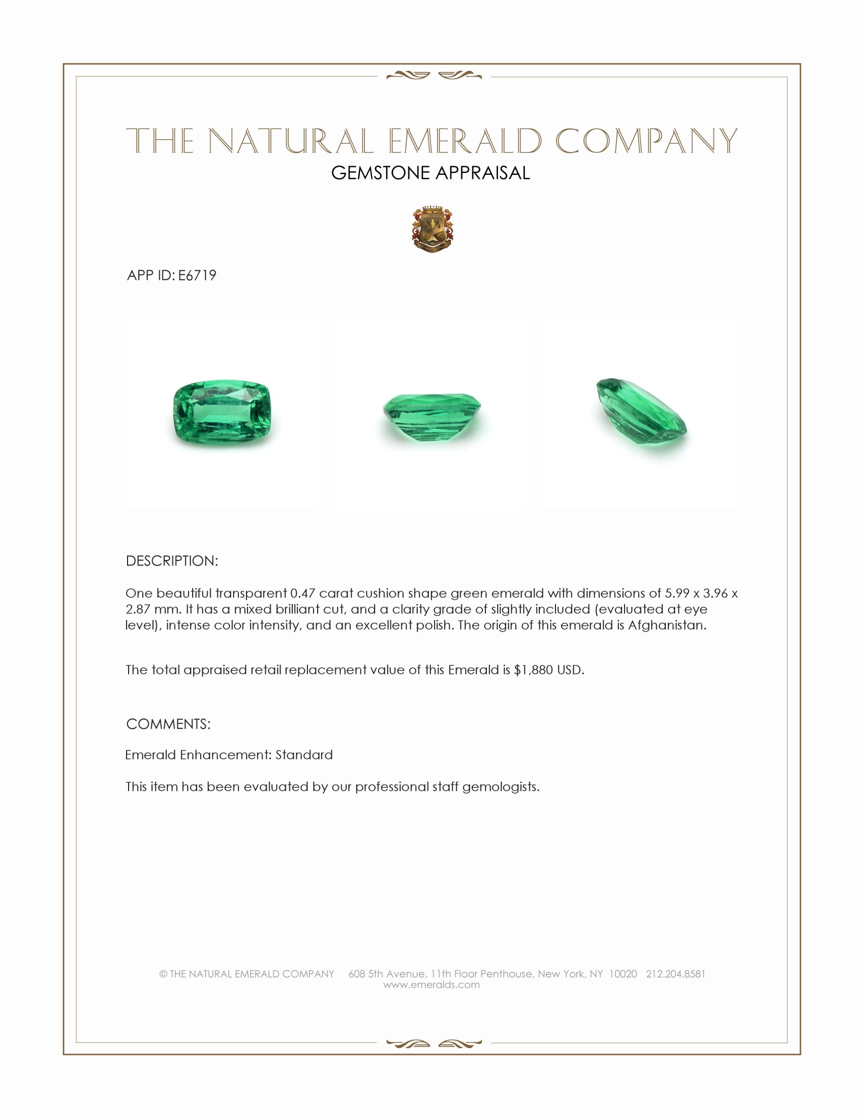 0.47 Ct. Emerald from Afghanistan
