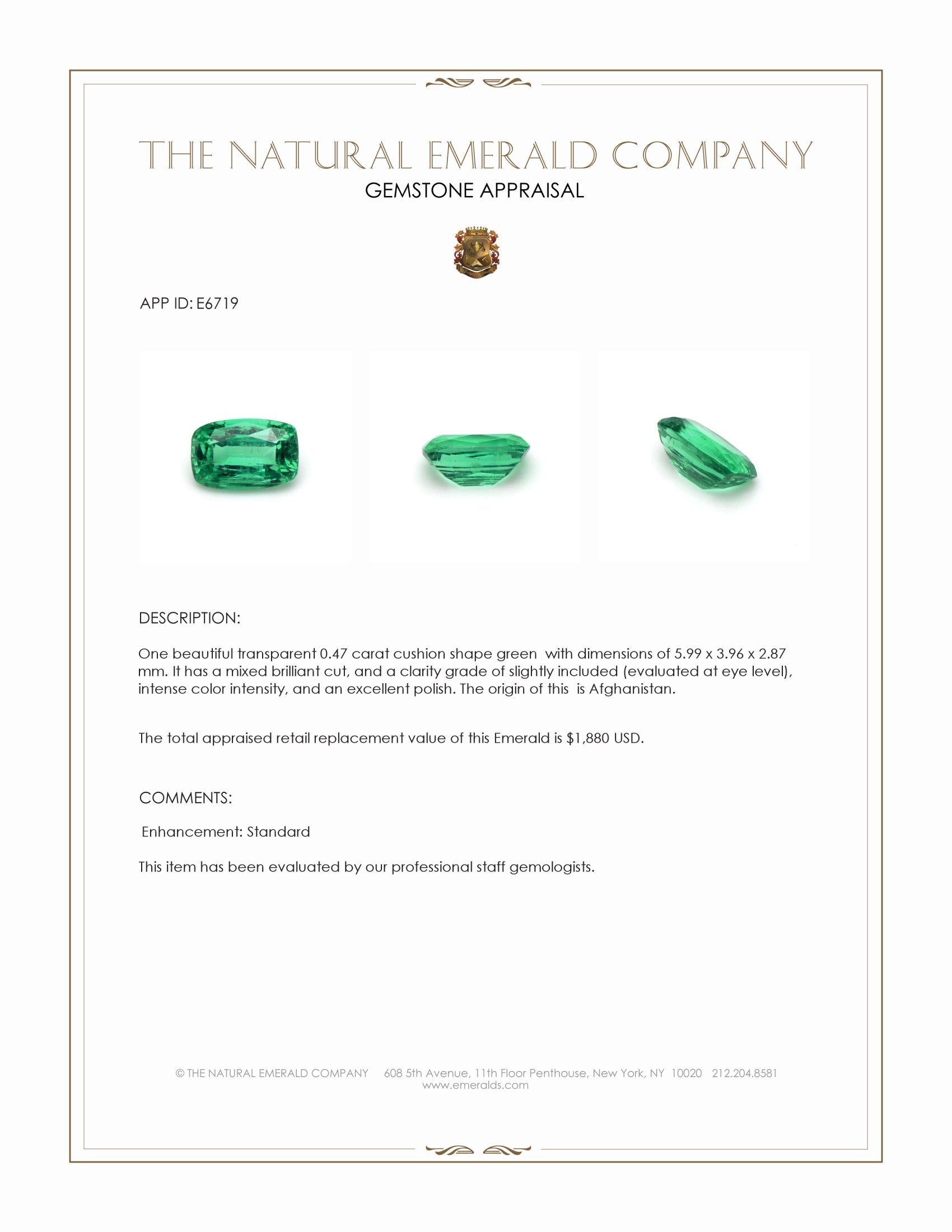 0.47 Ct. Emerald from Afghanistan