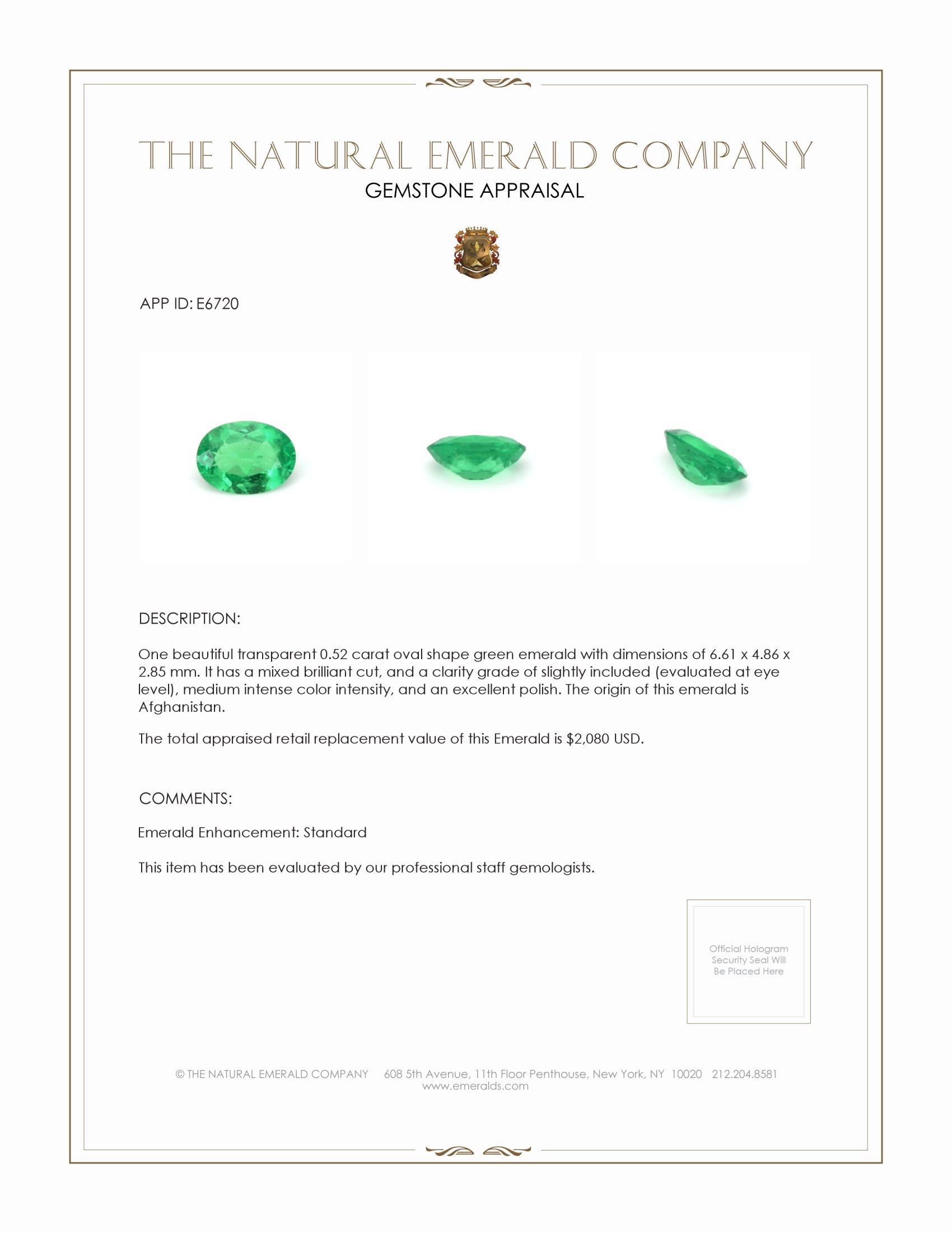 0.52 Ct. Emerald from Afghanistan