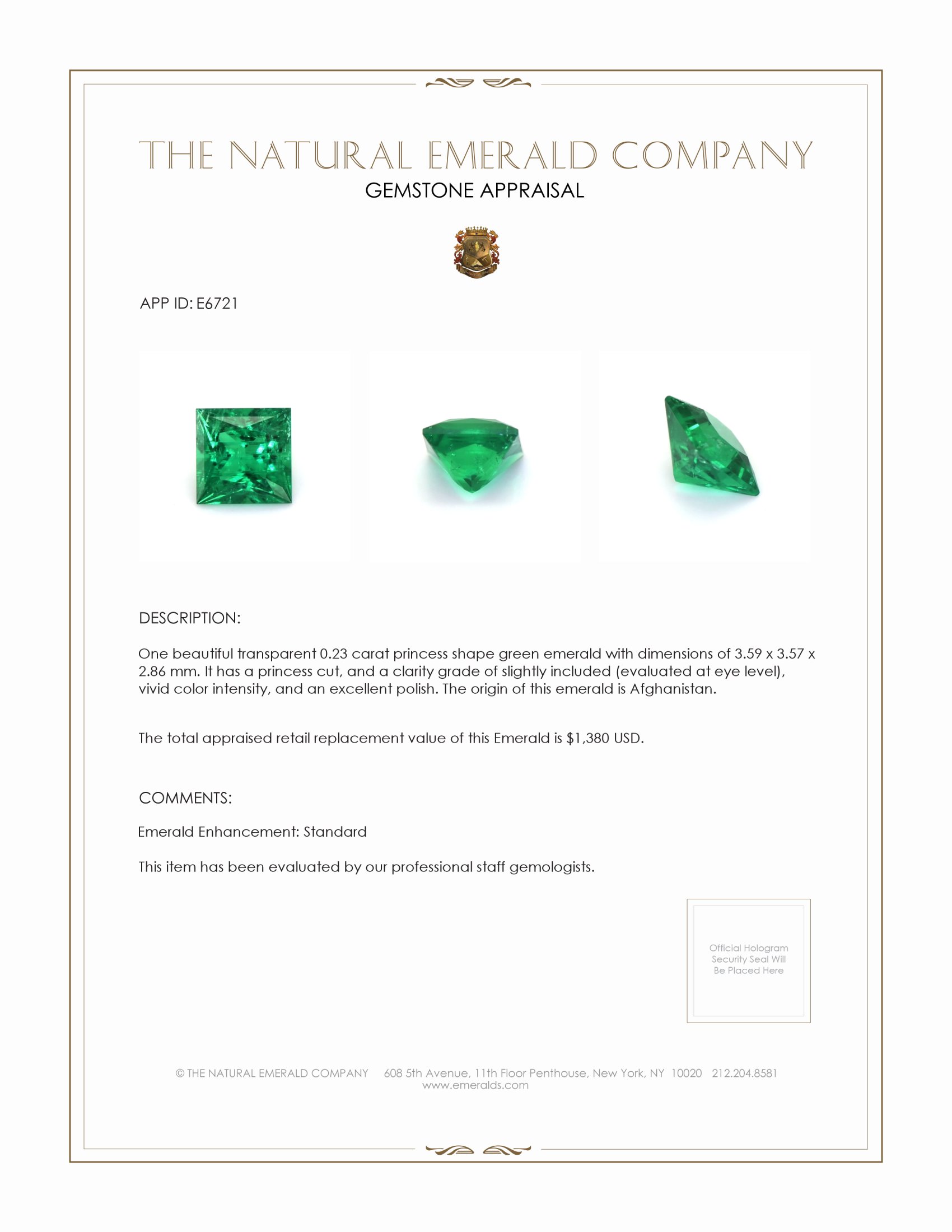 0.23 Ct. Emerald from Afghanistan