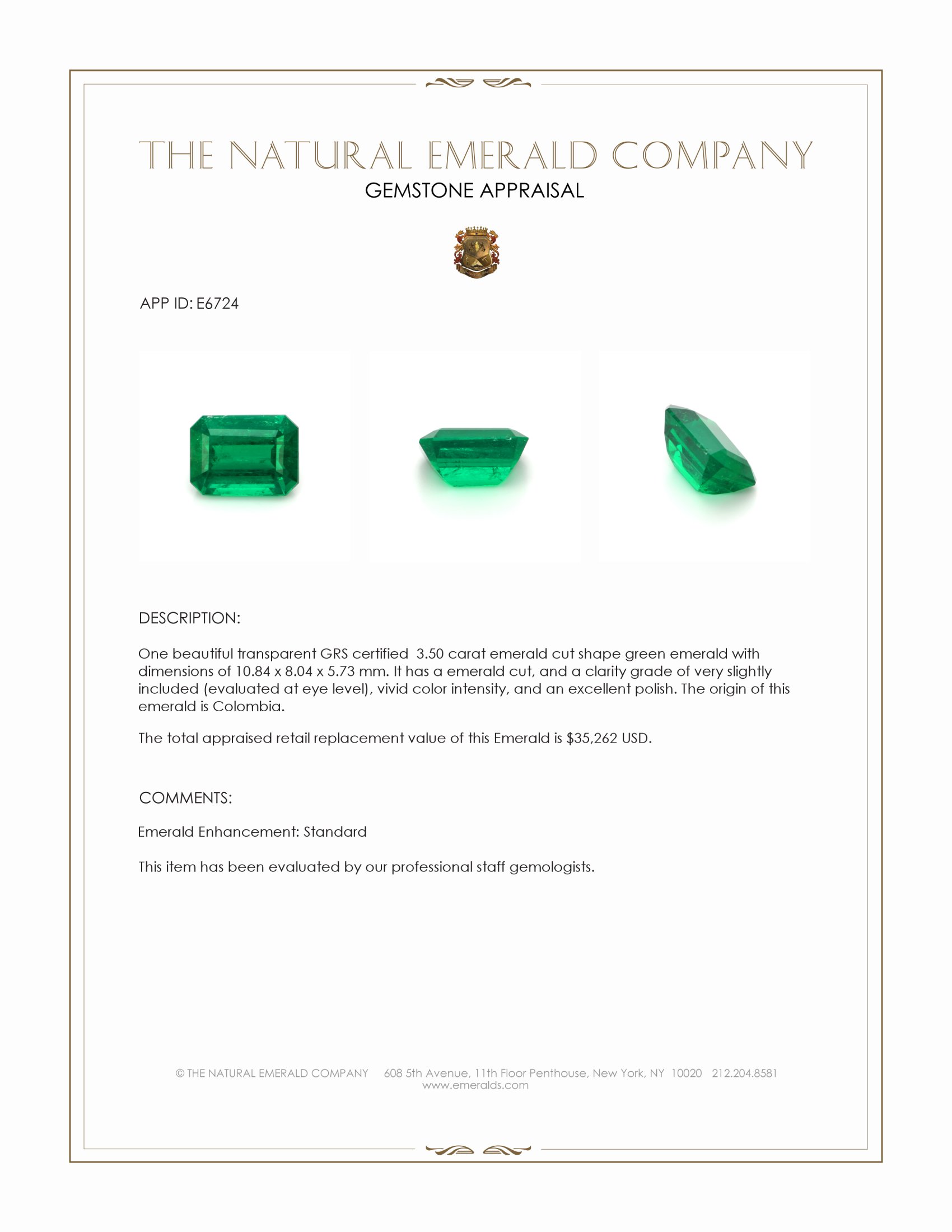 3.50 Ct. Emerald from Colombia