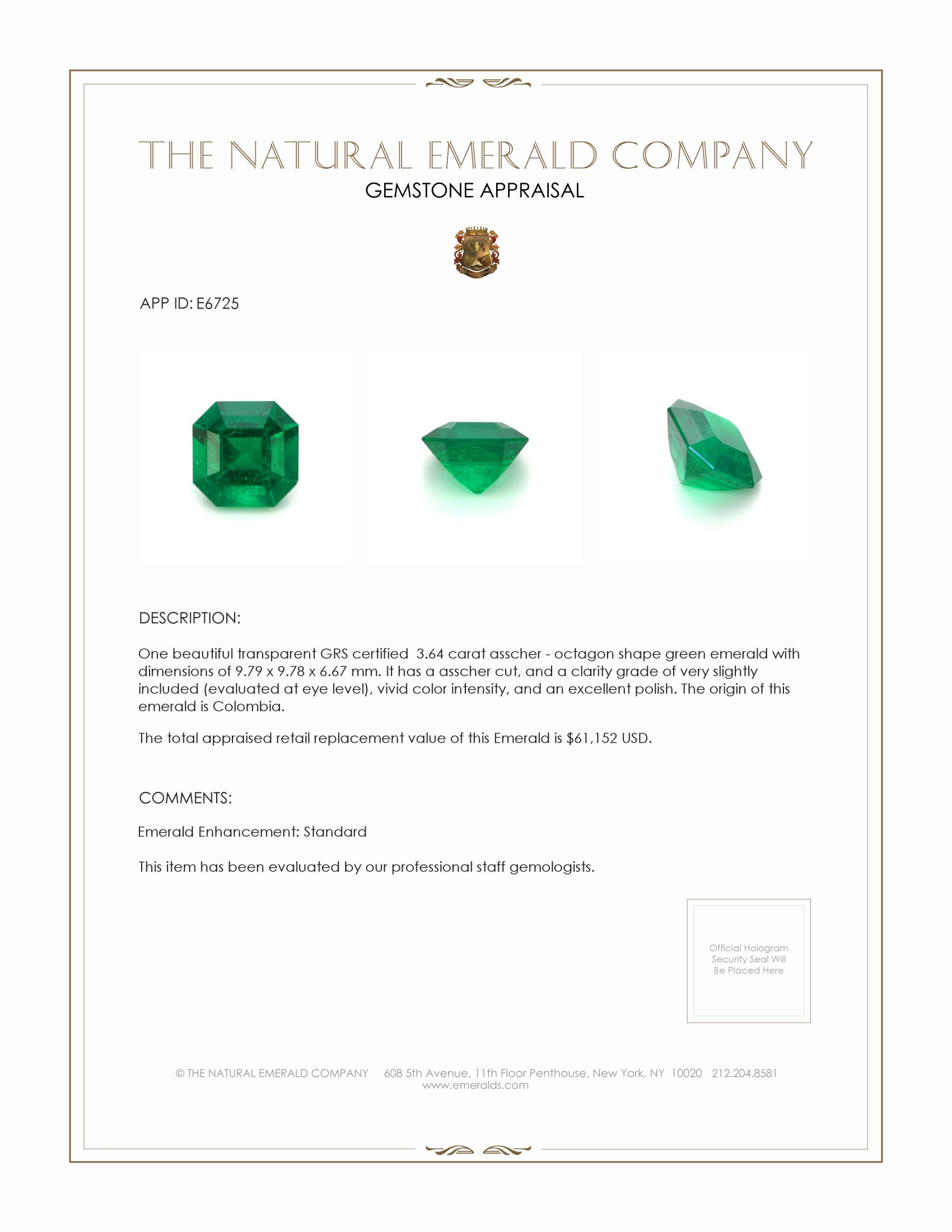 3.64 Ct. Emerald from Colombia