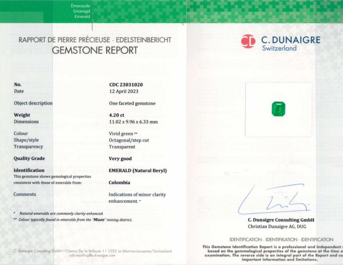 4.20 Ct. Emerald from Colombia