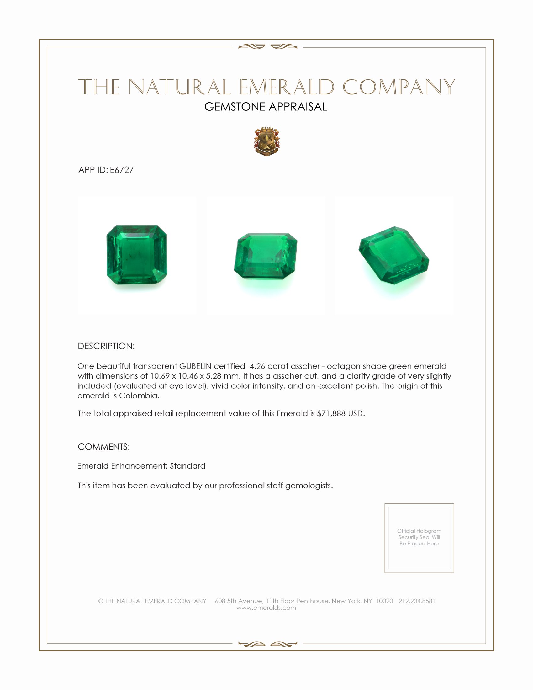 4.26 Ct. Emerald from Colombia