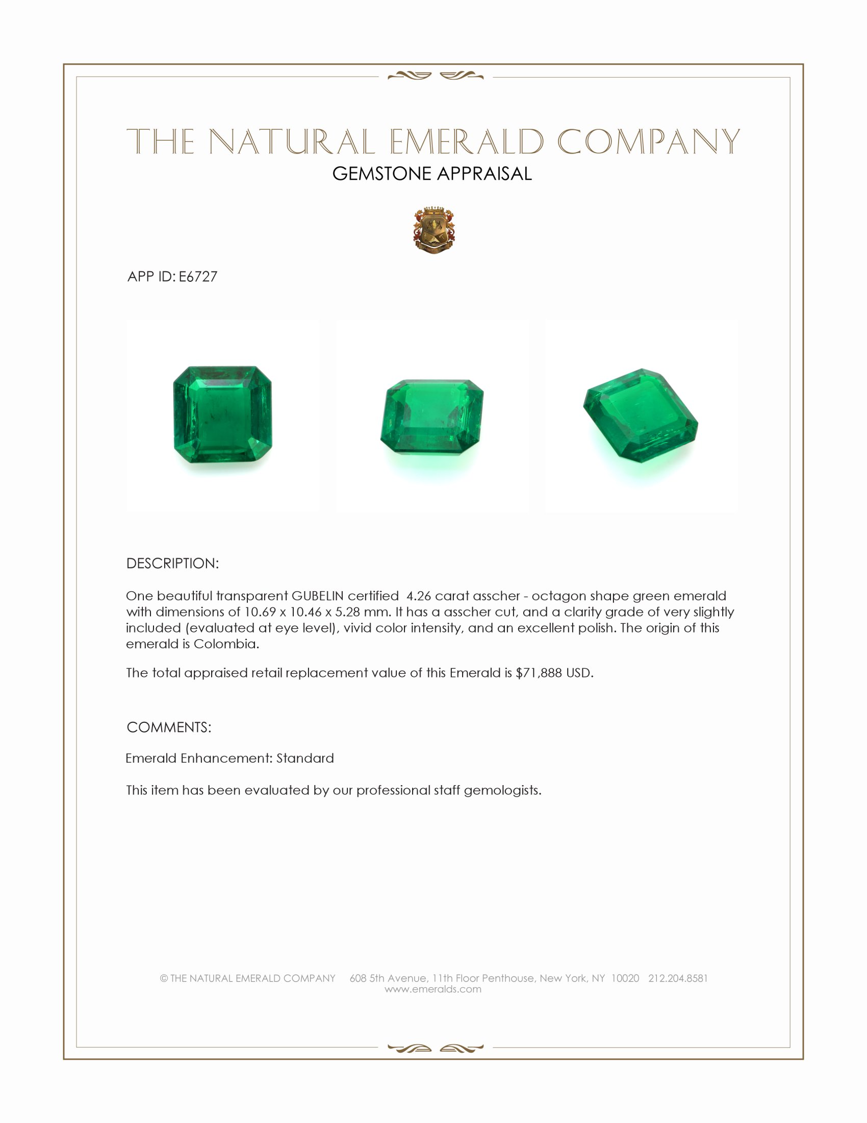 4.26 Ct. Emerald from Colombia