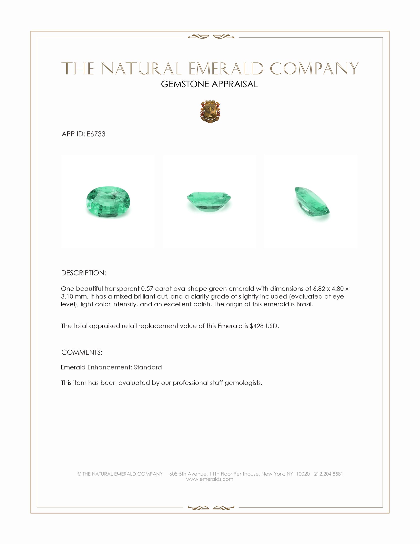 0.57 Ct. Emerald from Brazil