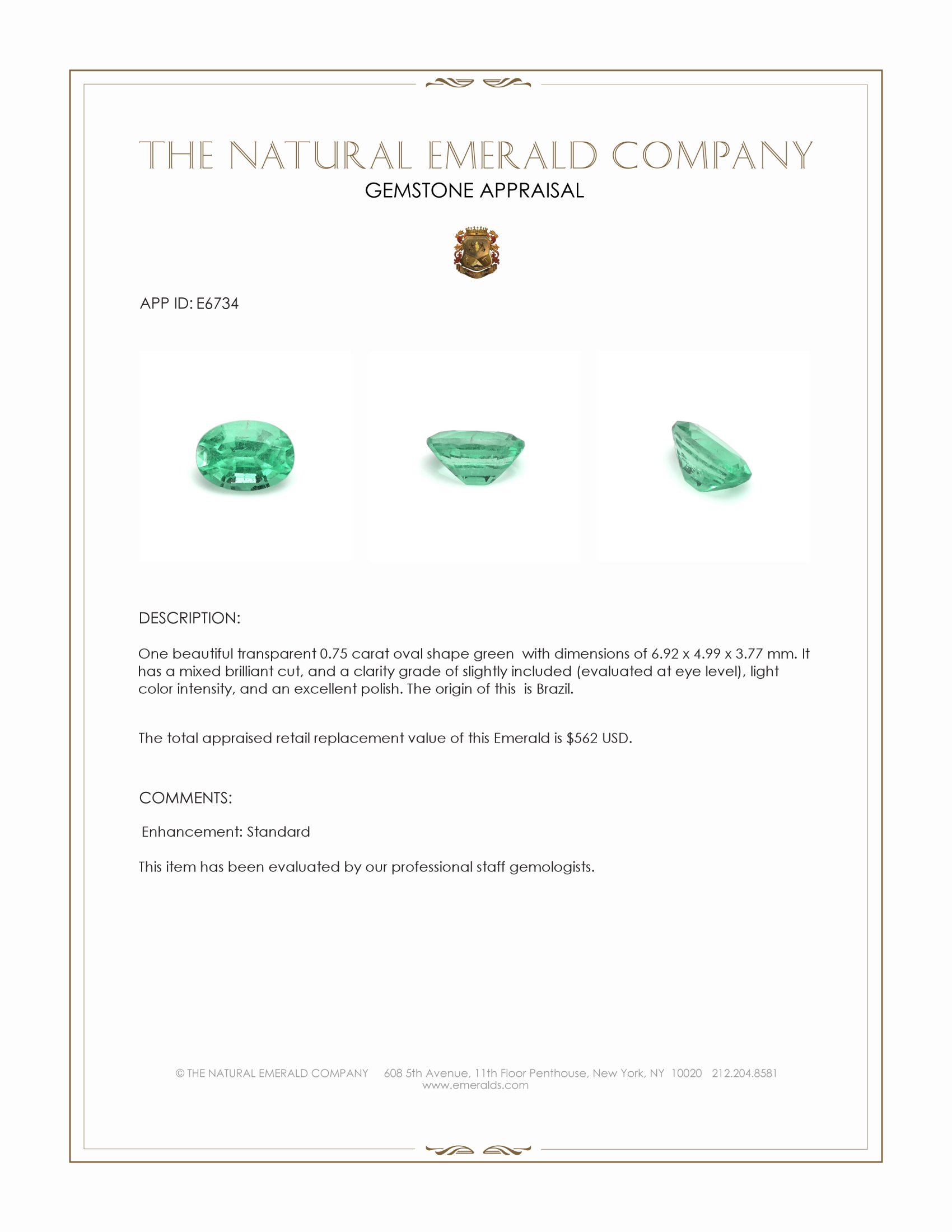 0.75 Ct. Emerald from Brazil