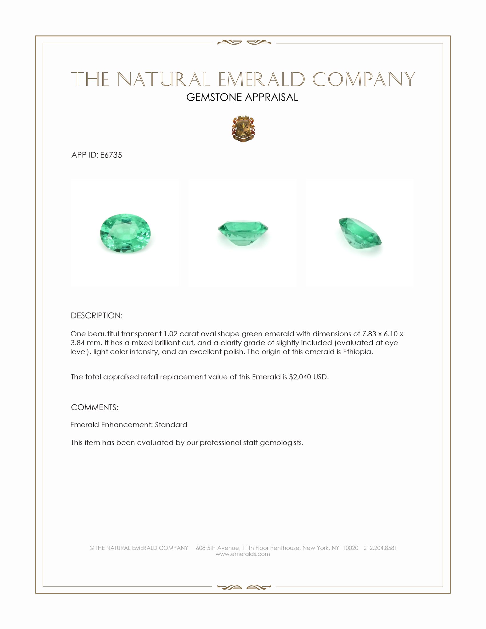 1.02 Ct. Emerald from Ethiopia