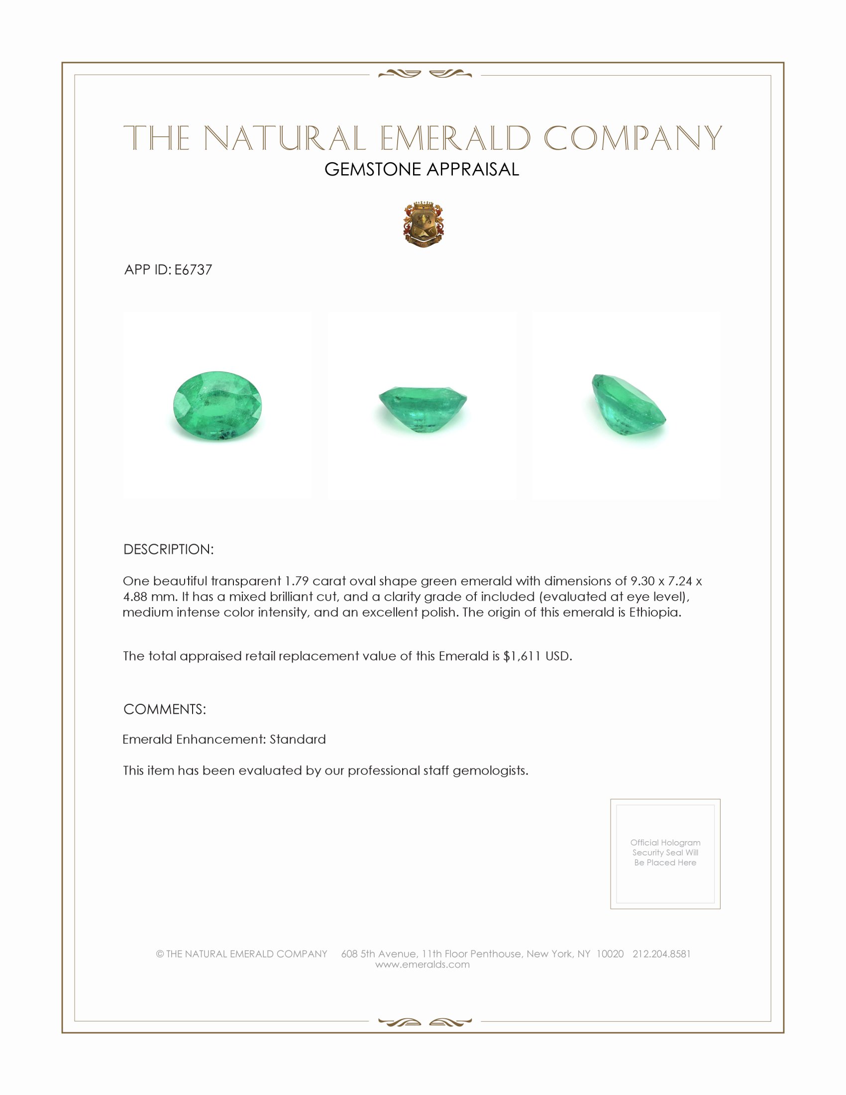 1.79 Ct. Emerald from Ethiopia