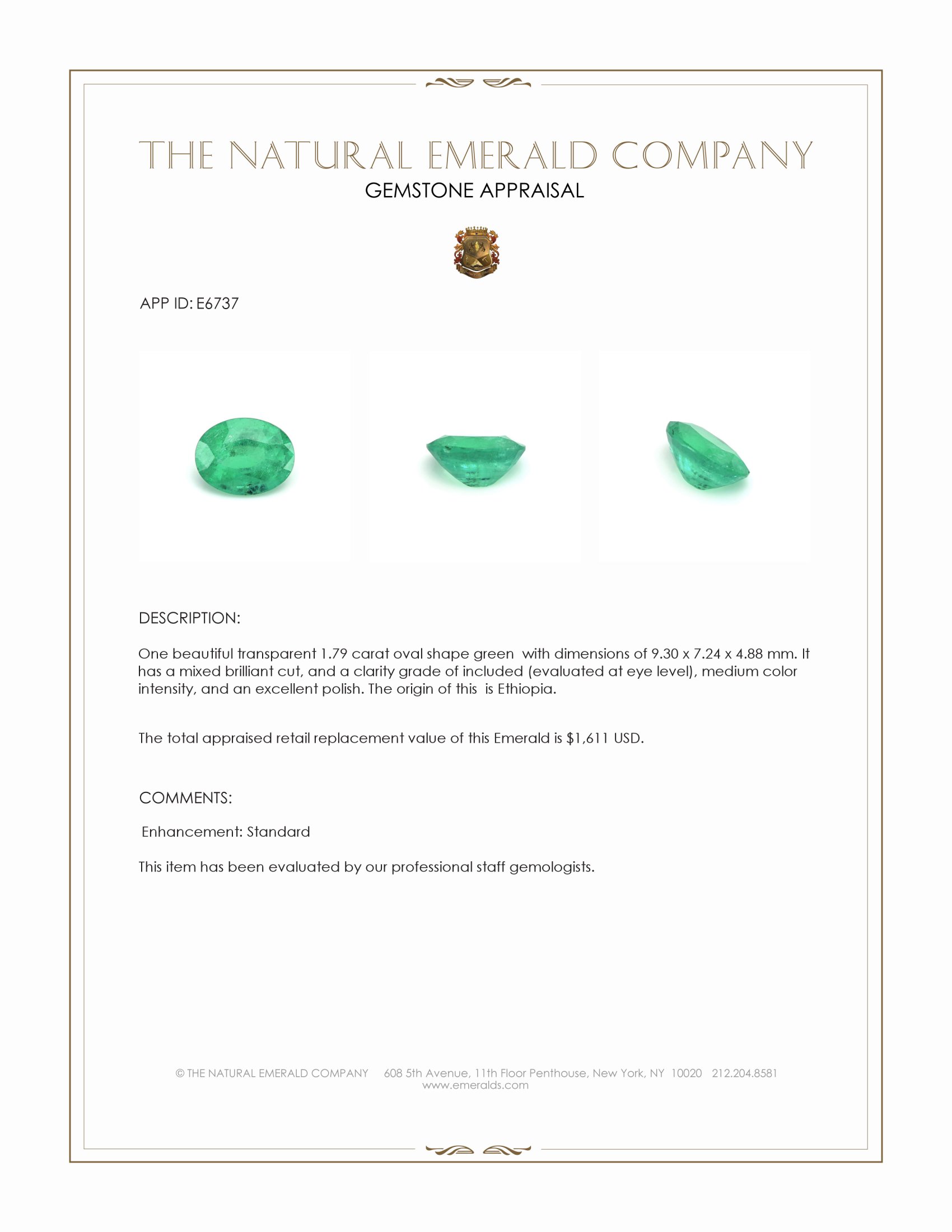 1.79 Ct. Emerald from Ethiopia