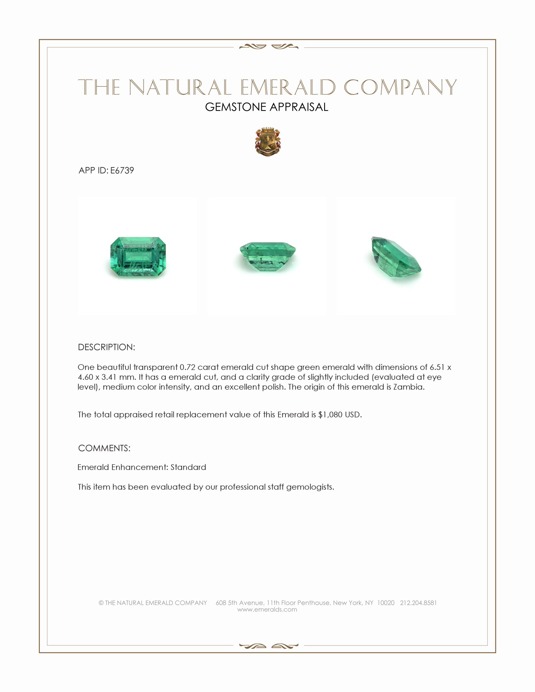0.72 Ct. Emerald from Zambia