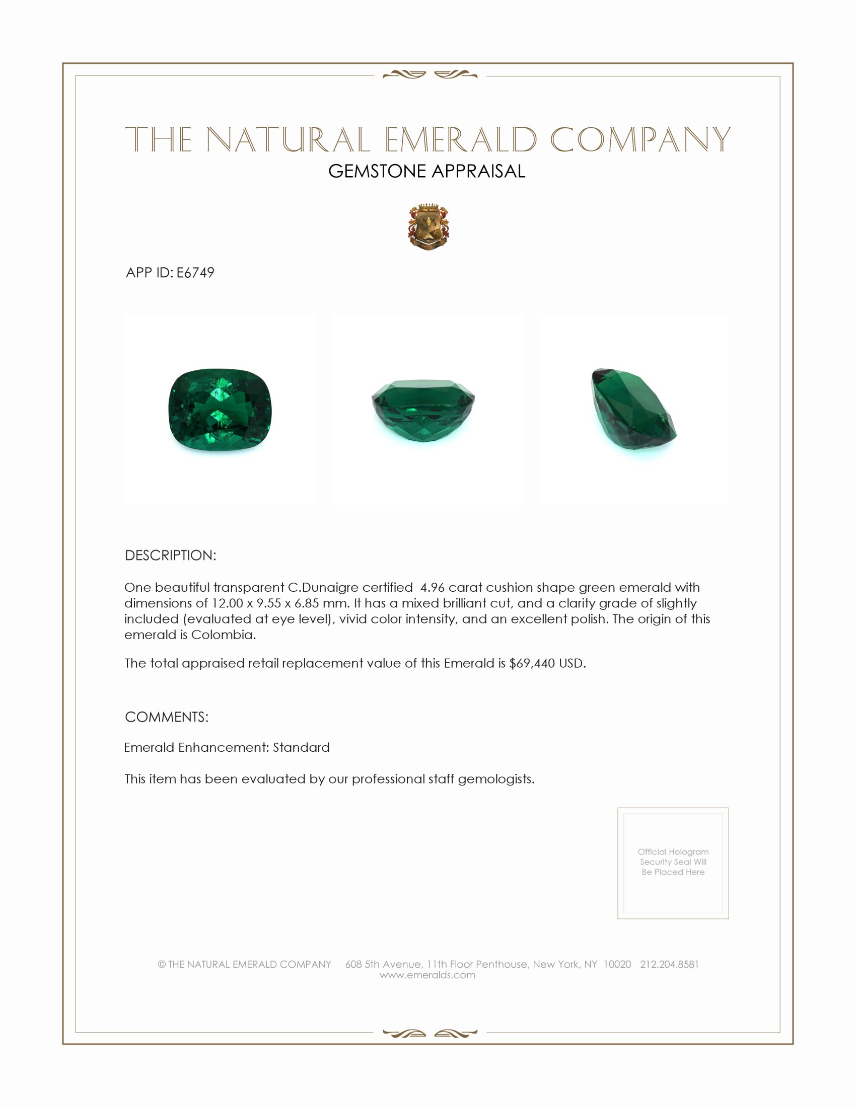 4.96 Ct. Emerald from Colombia