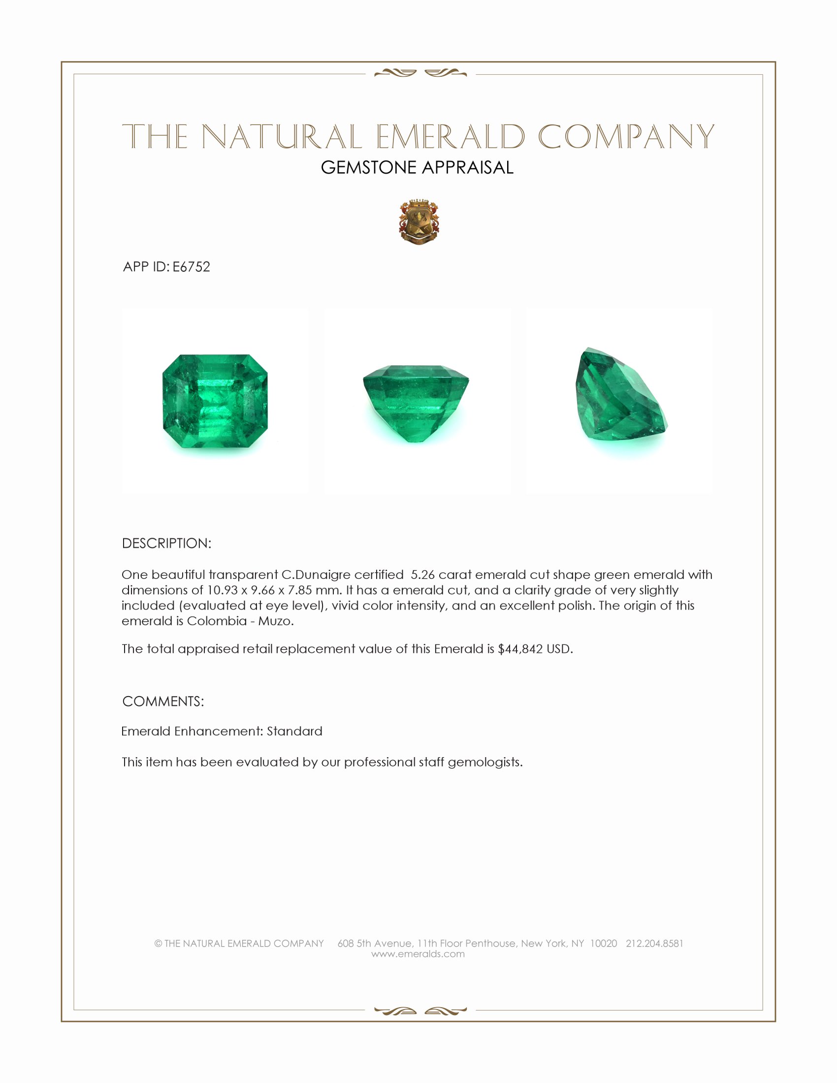 5.26 Ct. Emerald from Colombia - Muzo