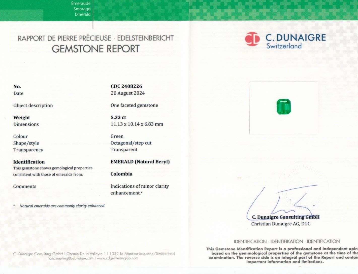 5.33 Ct. Emerald from Colombia