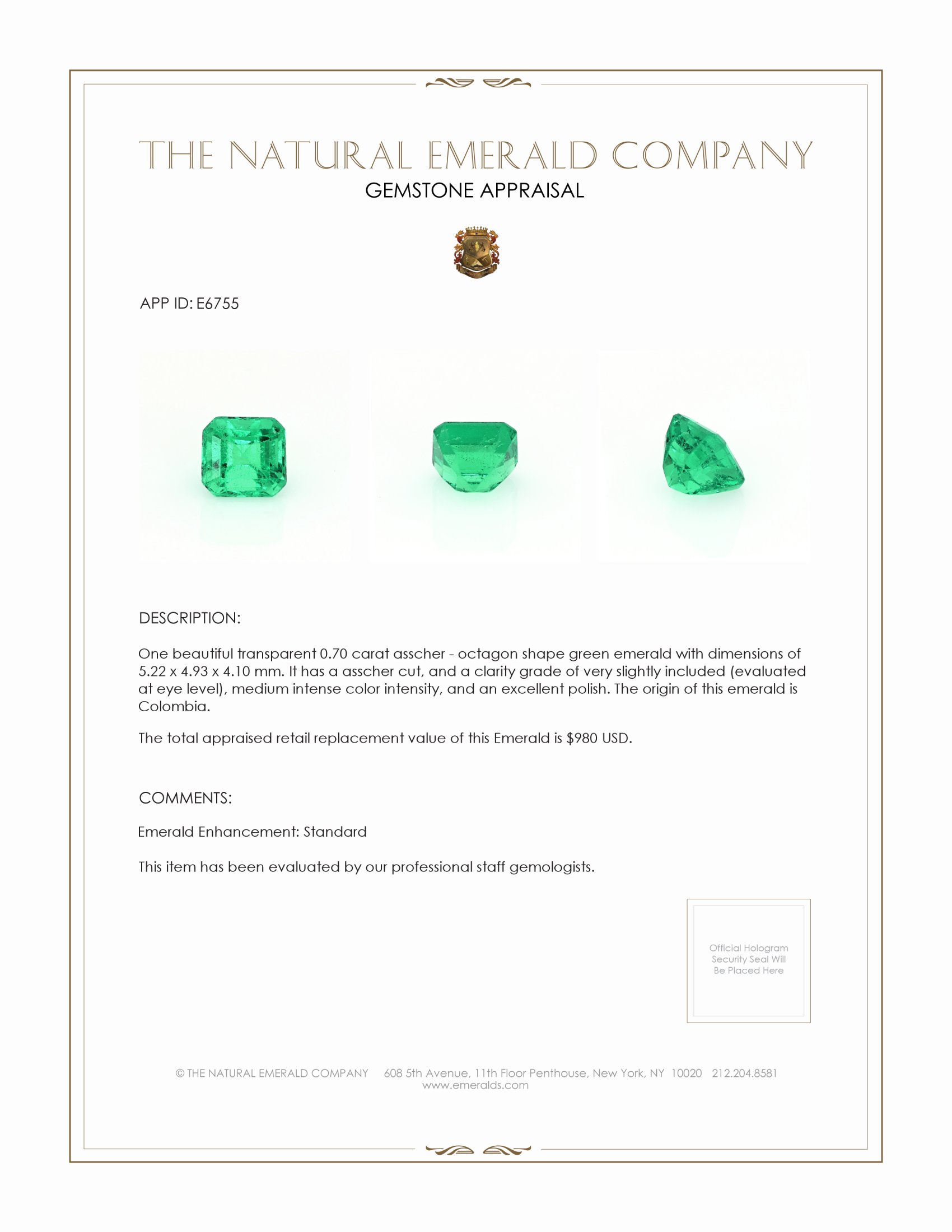 0.70 Ct. Emerald from Colombia