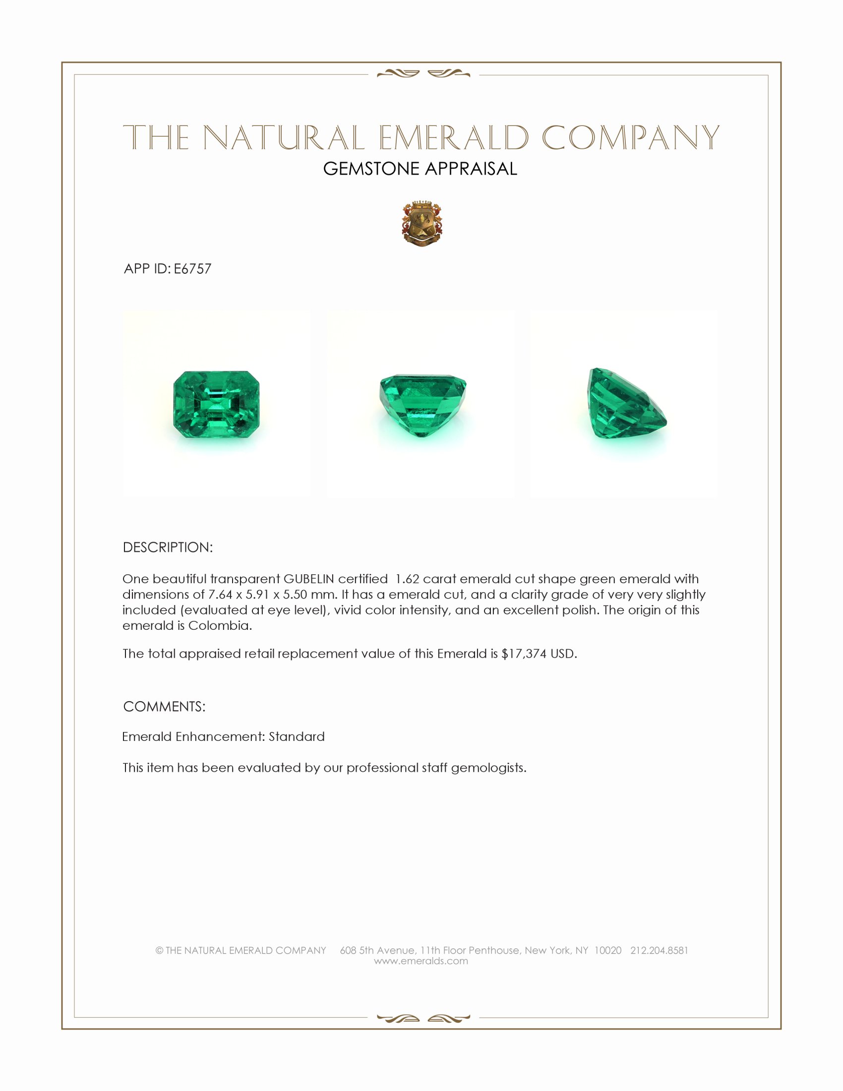 1.62 Ct. Emerald from Colombia