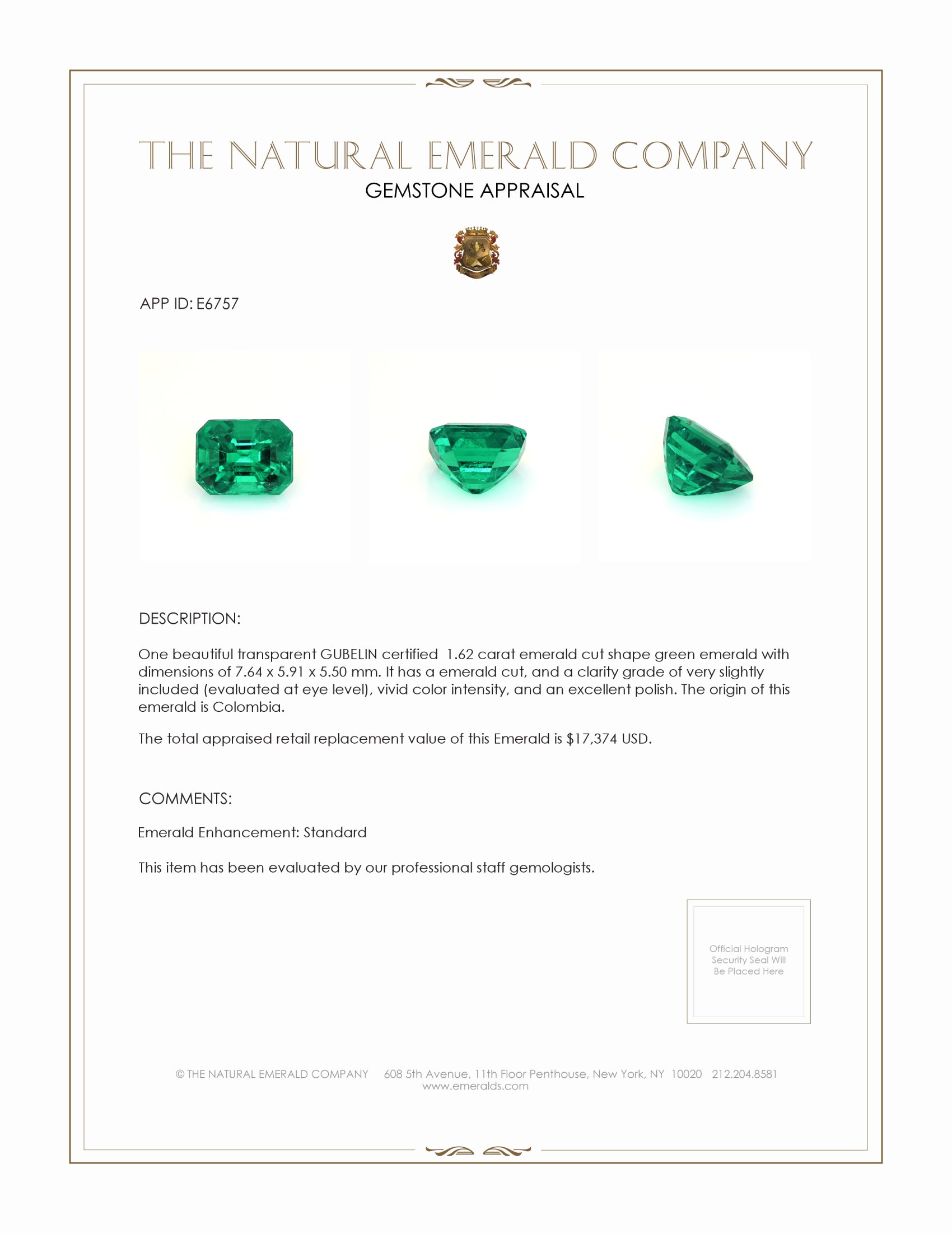 1.62 Ct. Emerald from Colombia
