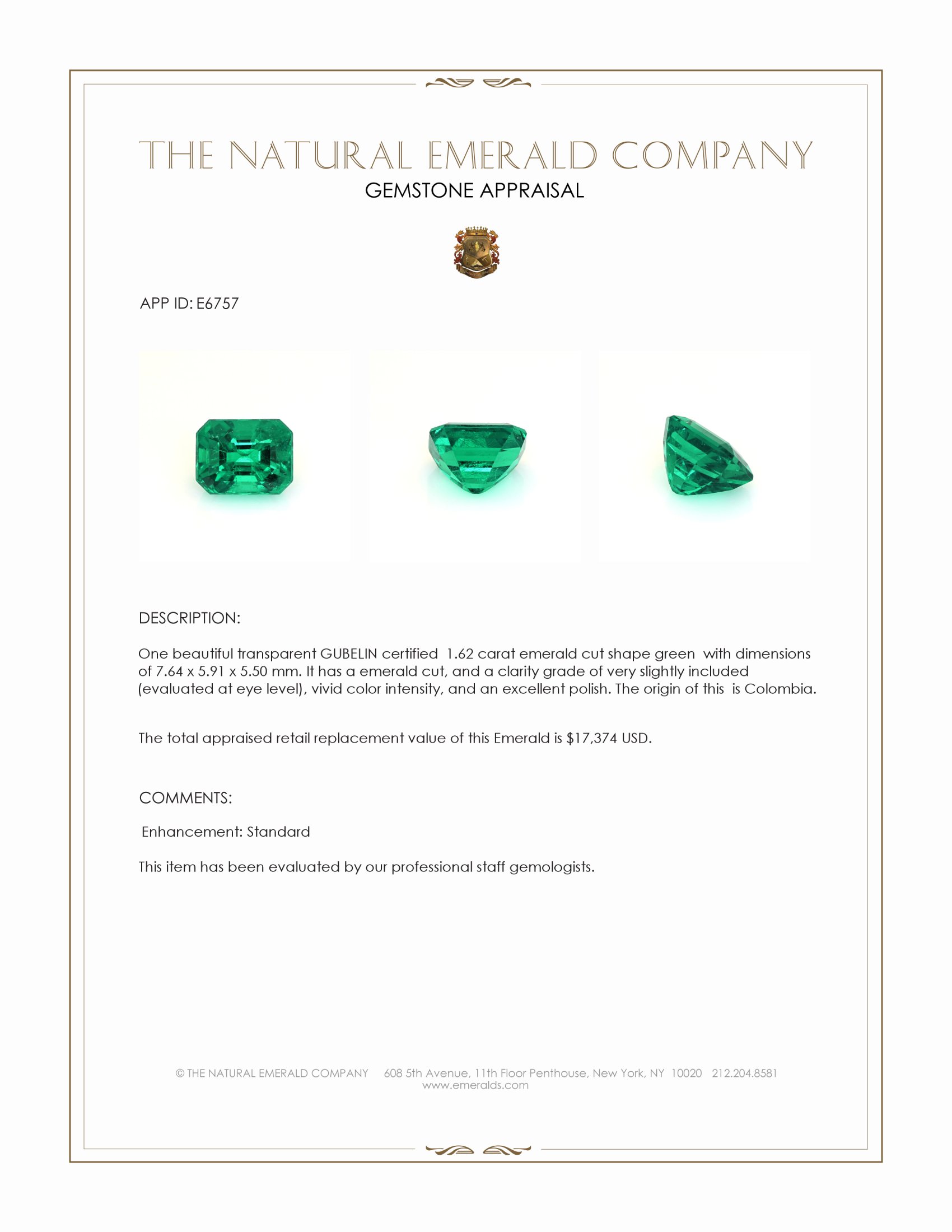 1.62 Ct. Emerald from Colombia