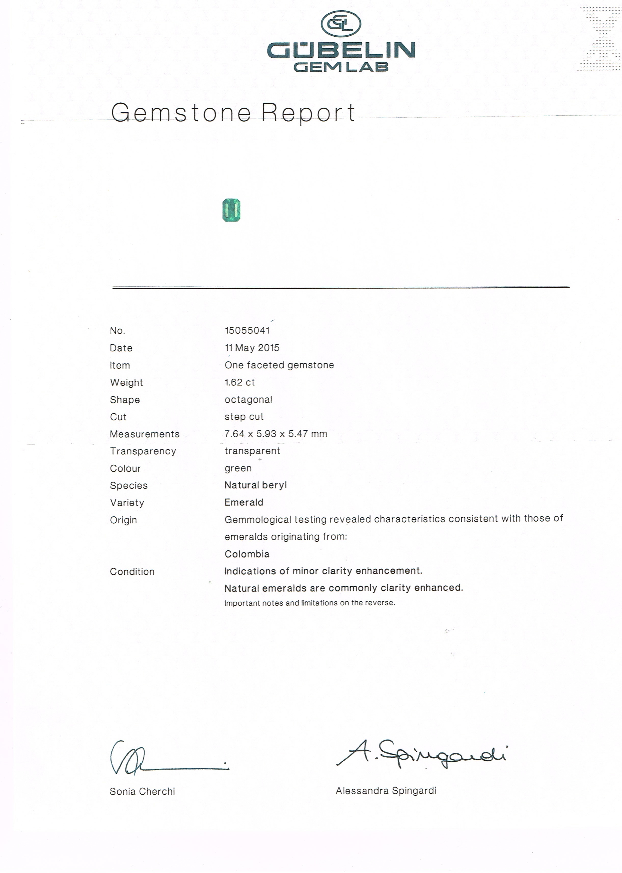 1.62 Ct. Emerald from Colombia