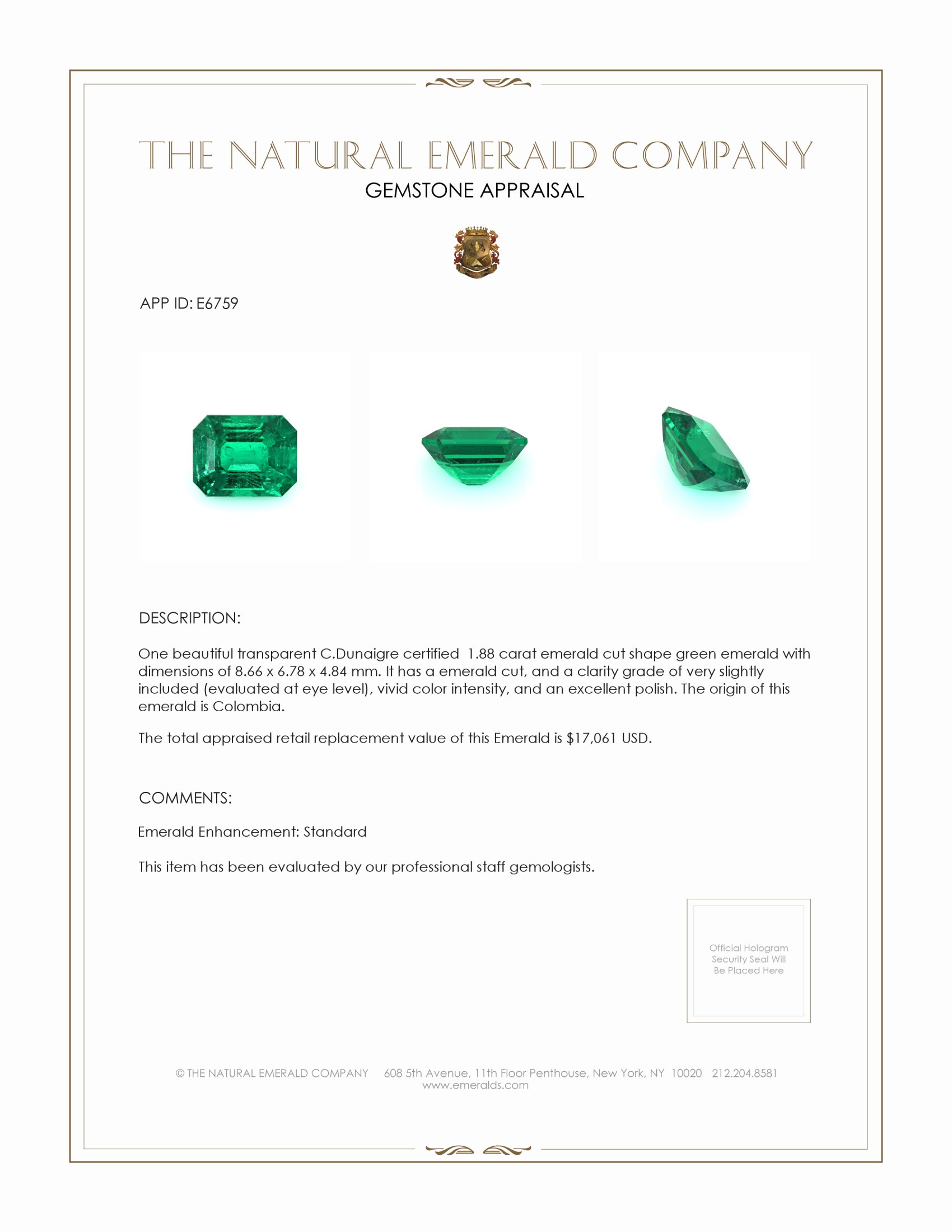 1.88 Ct. Emerald from Colombia