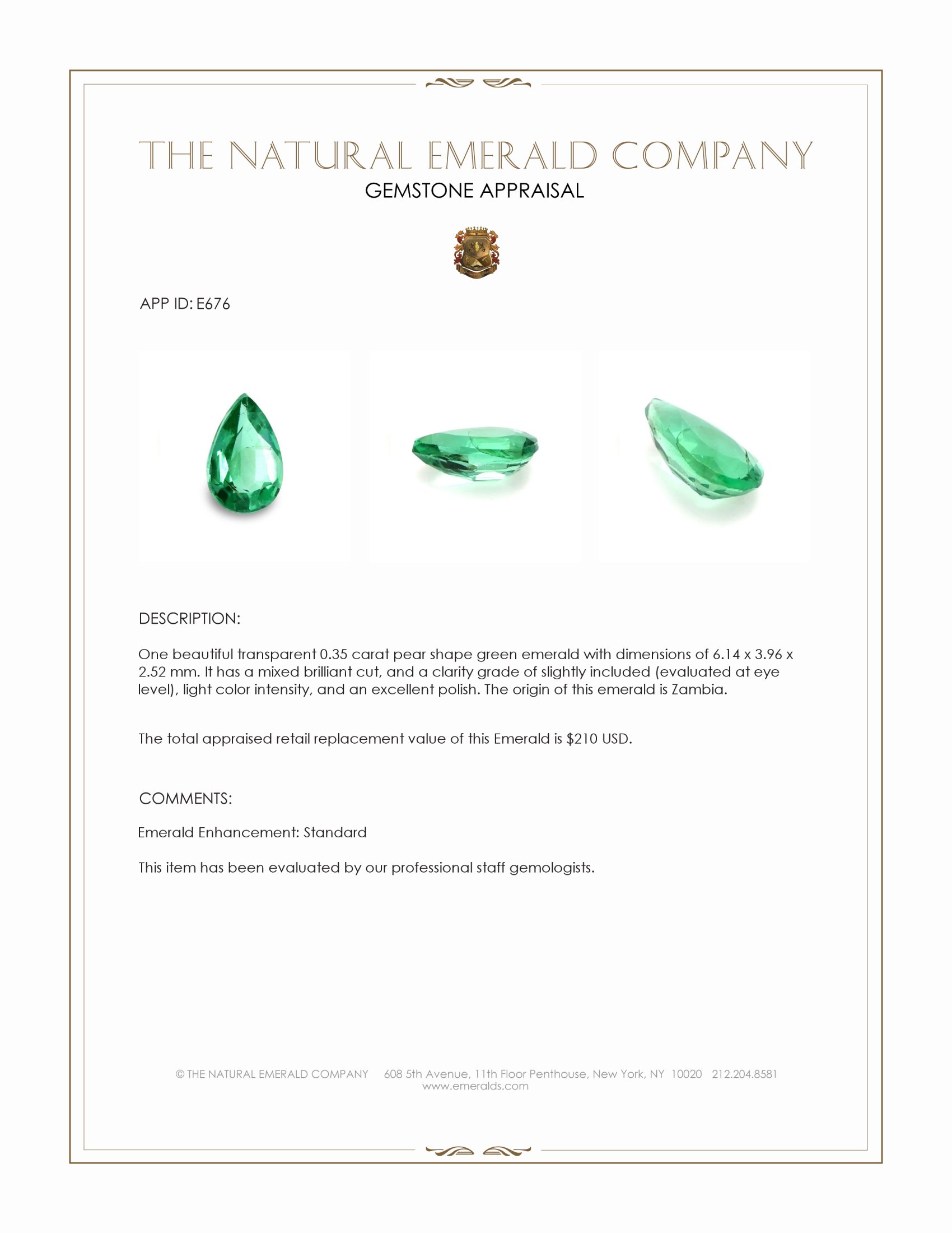 0.35 Ct. Emerald from Zambia