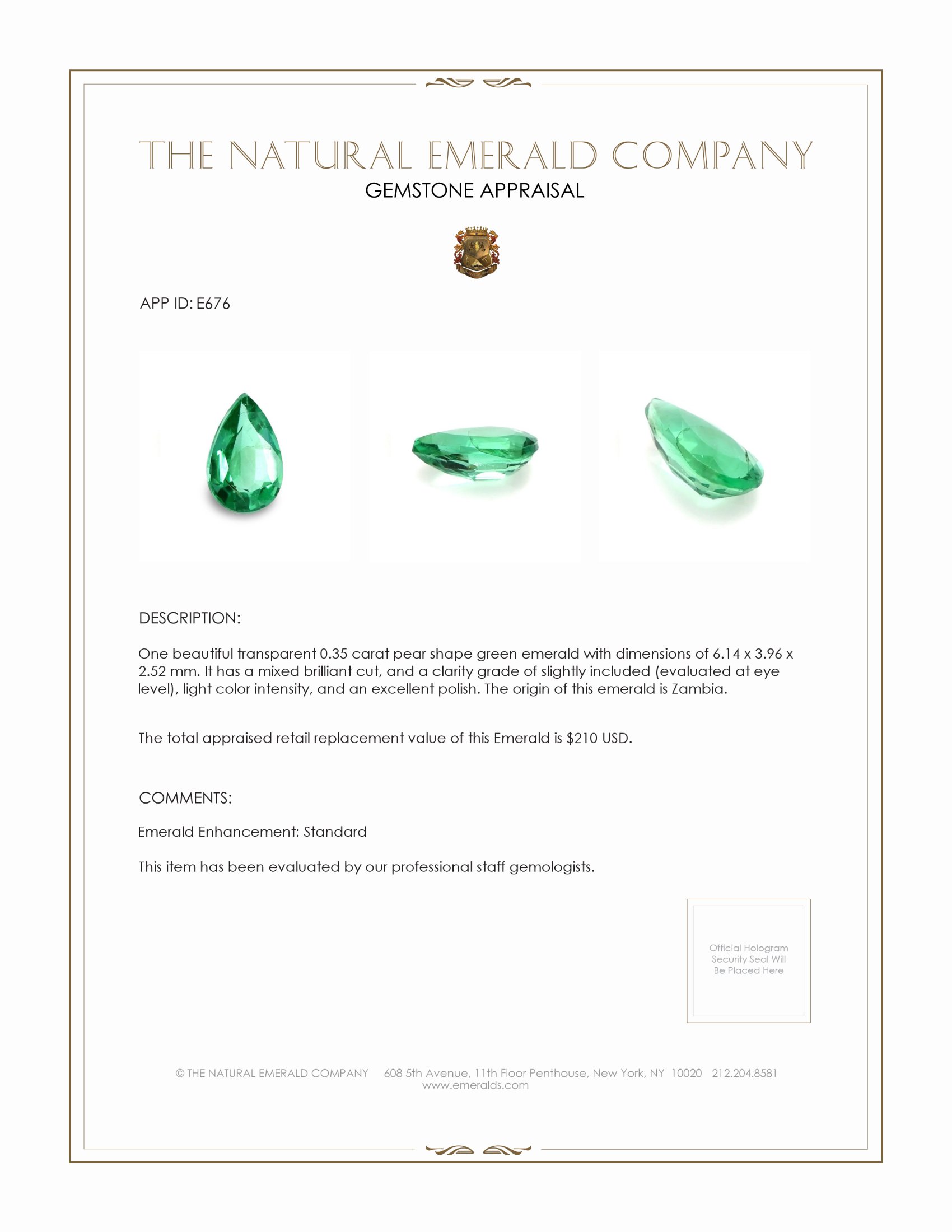 0.35 Ct. Emerald from Zambia