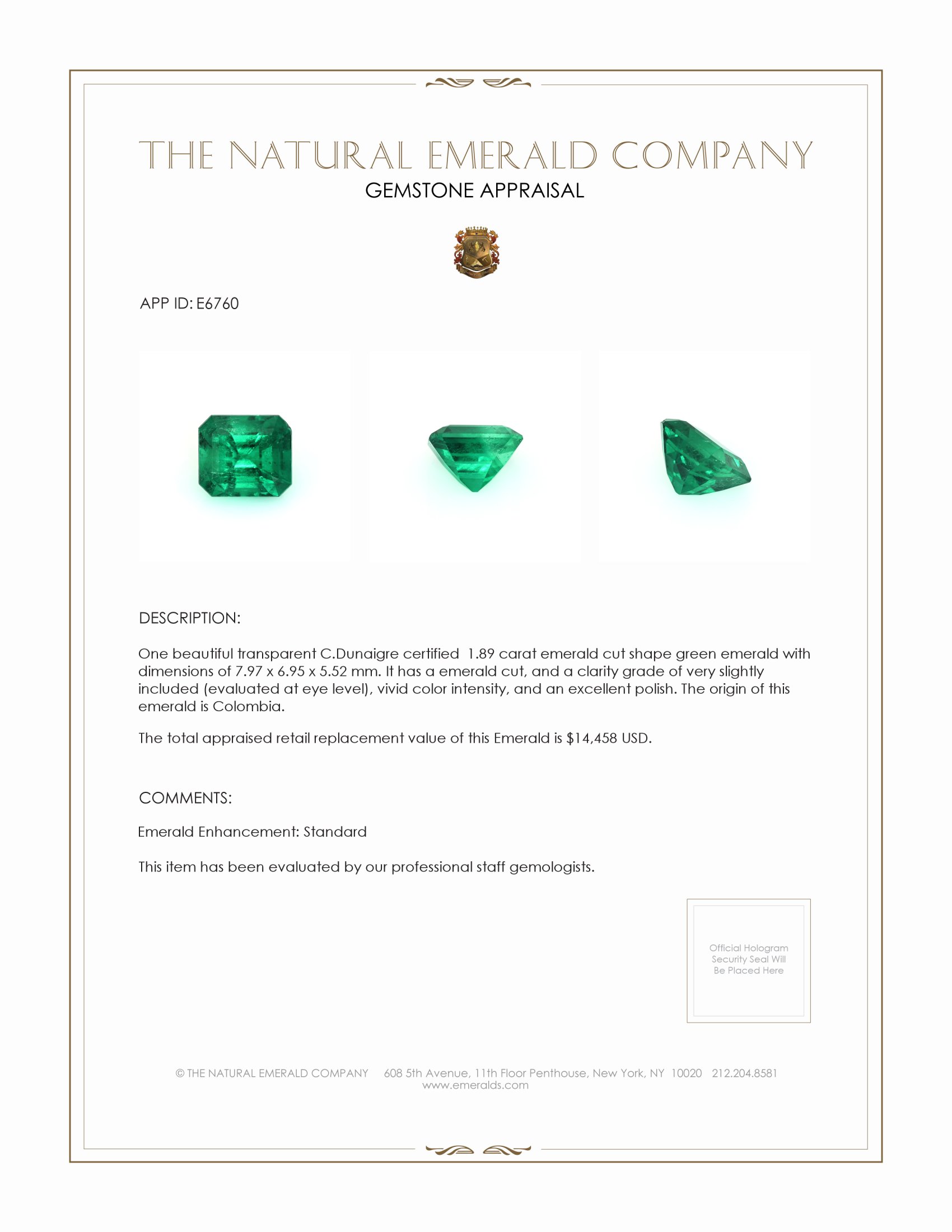 1.89 Ct. Emerald from Colombia