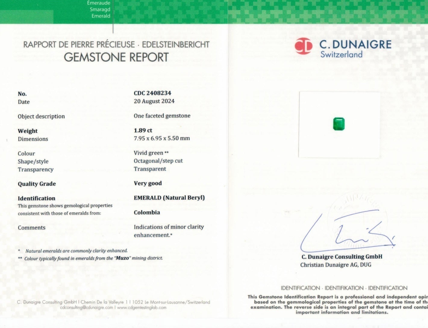 1.89 Ct. Emerald from Colombia - Muzo