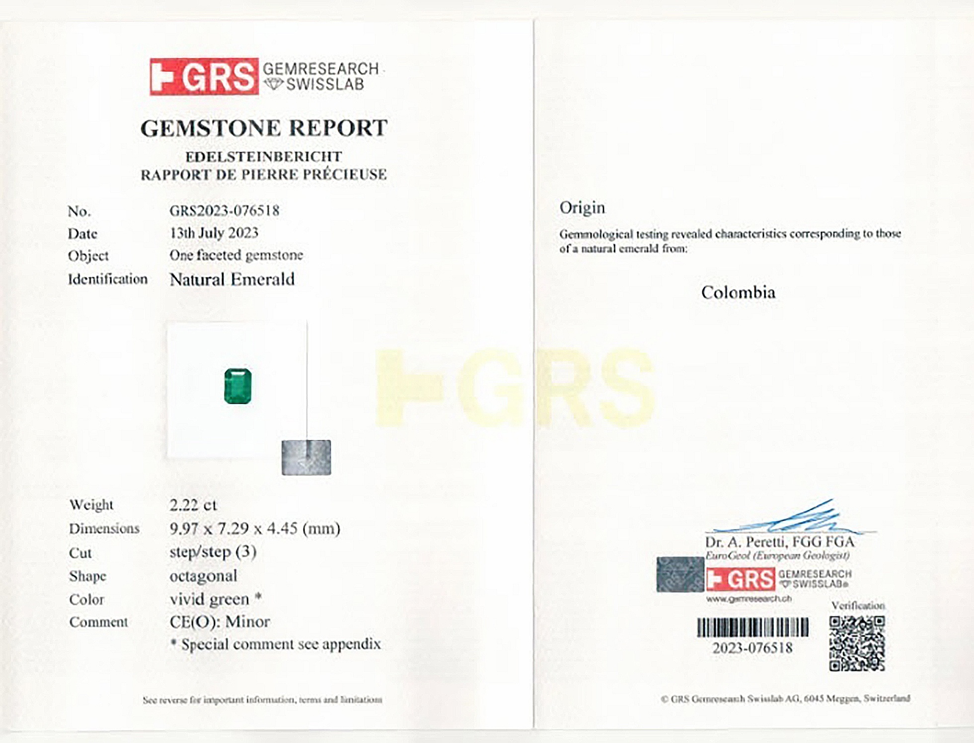 2.22 Ct. Emerald from Colombia