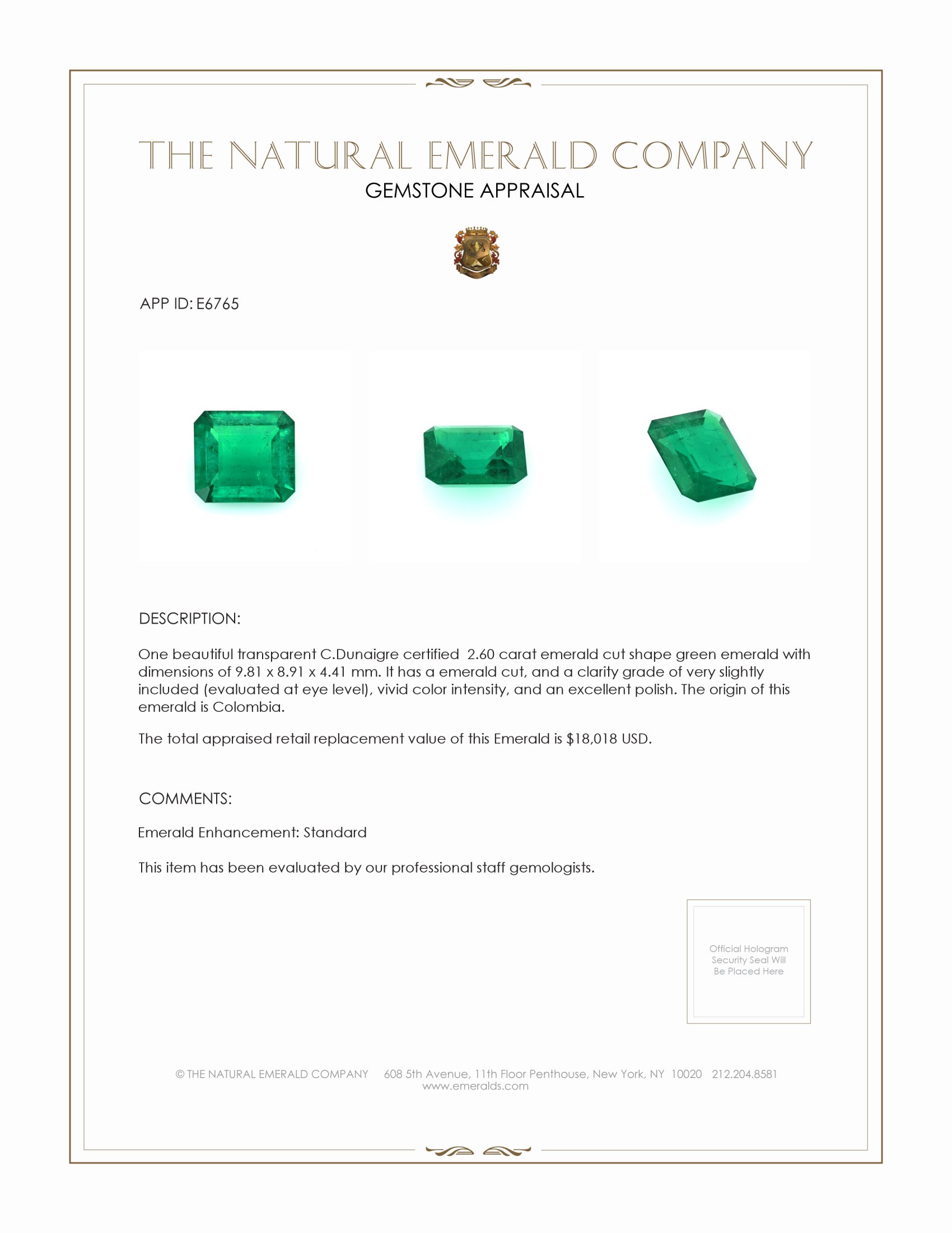 2.60 Ct. Emerald from Colombia - Muzo