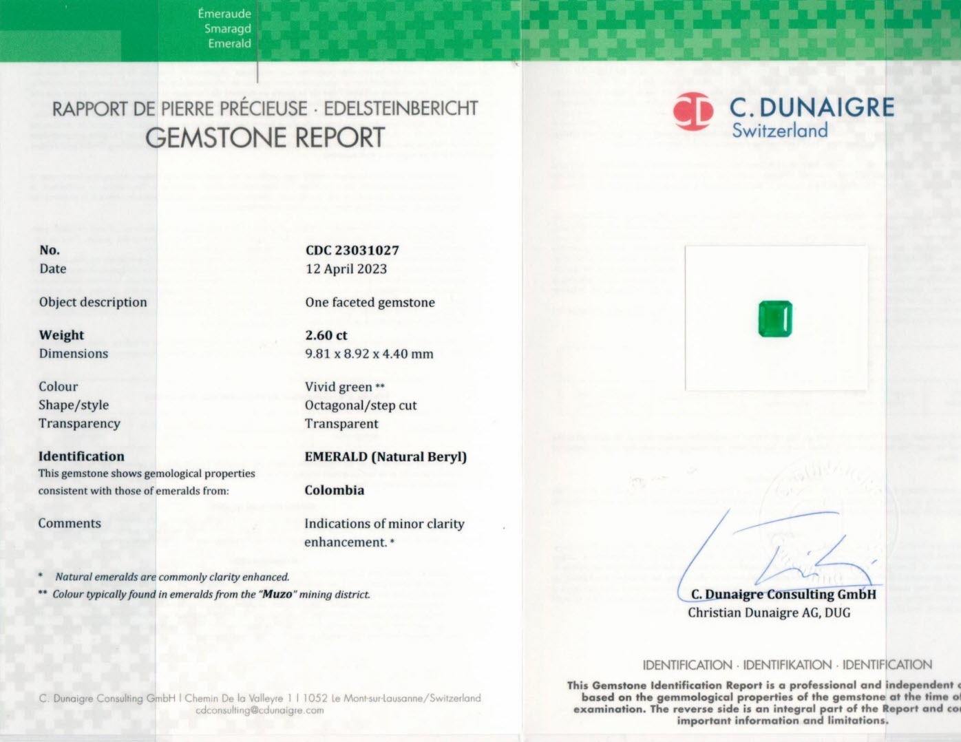 2.60 Ct. Emerald from Colombia