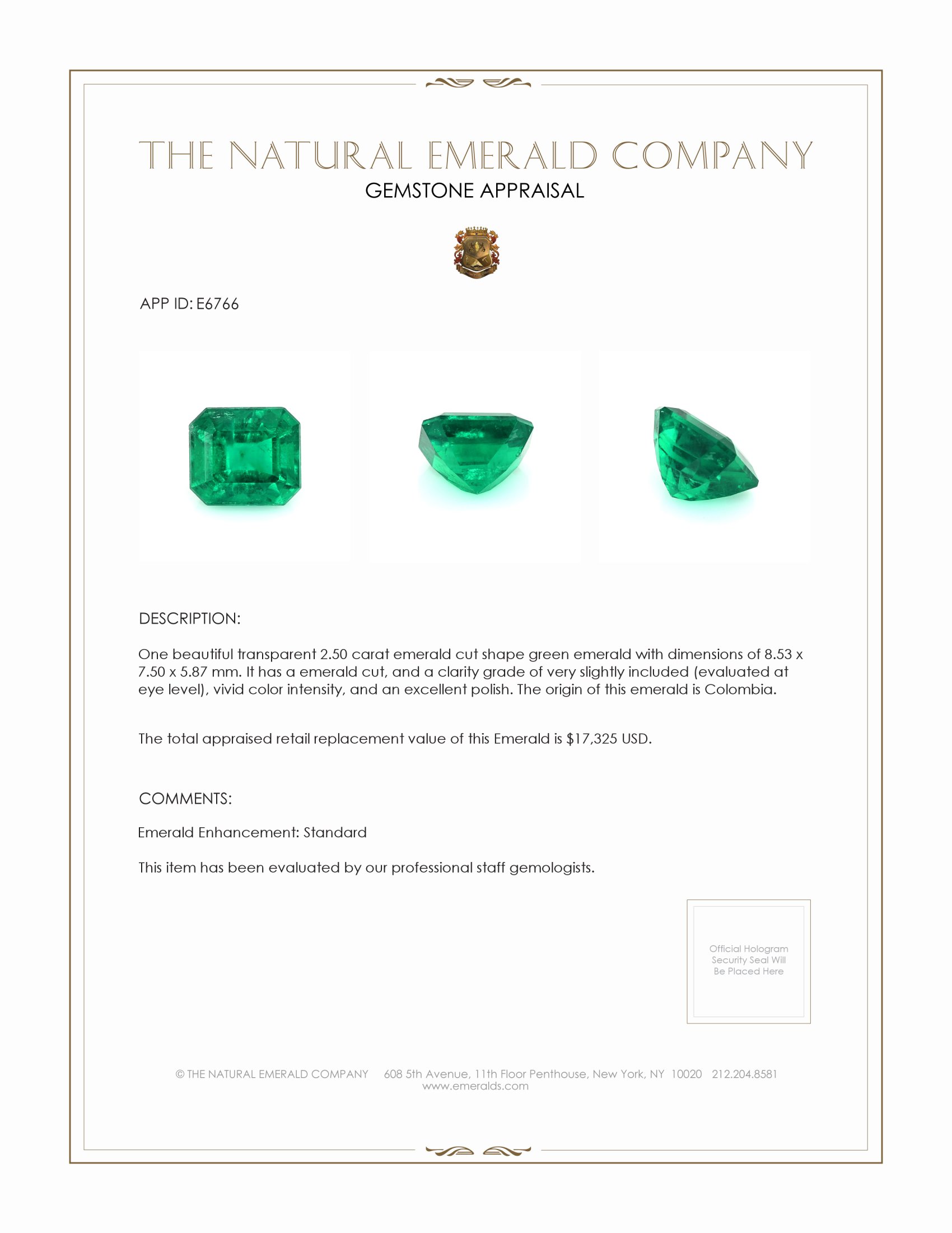 2.50 Ct. Emerald from Colombia