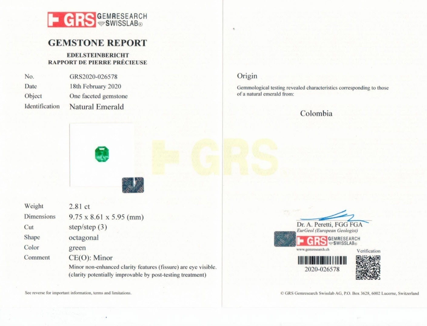 2.81 Ct. Emerald from Colombia