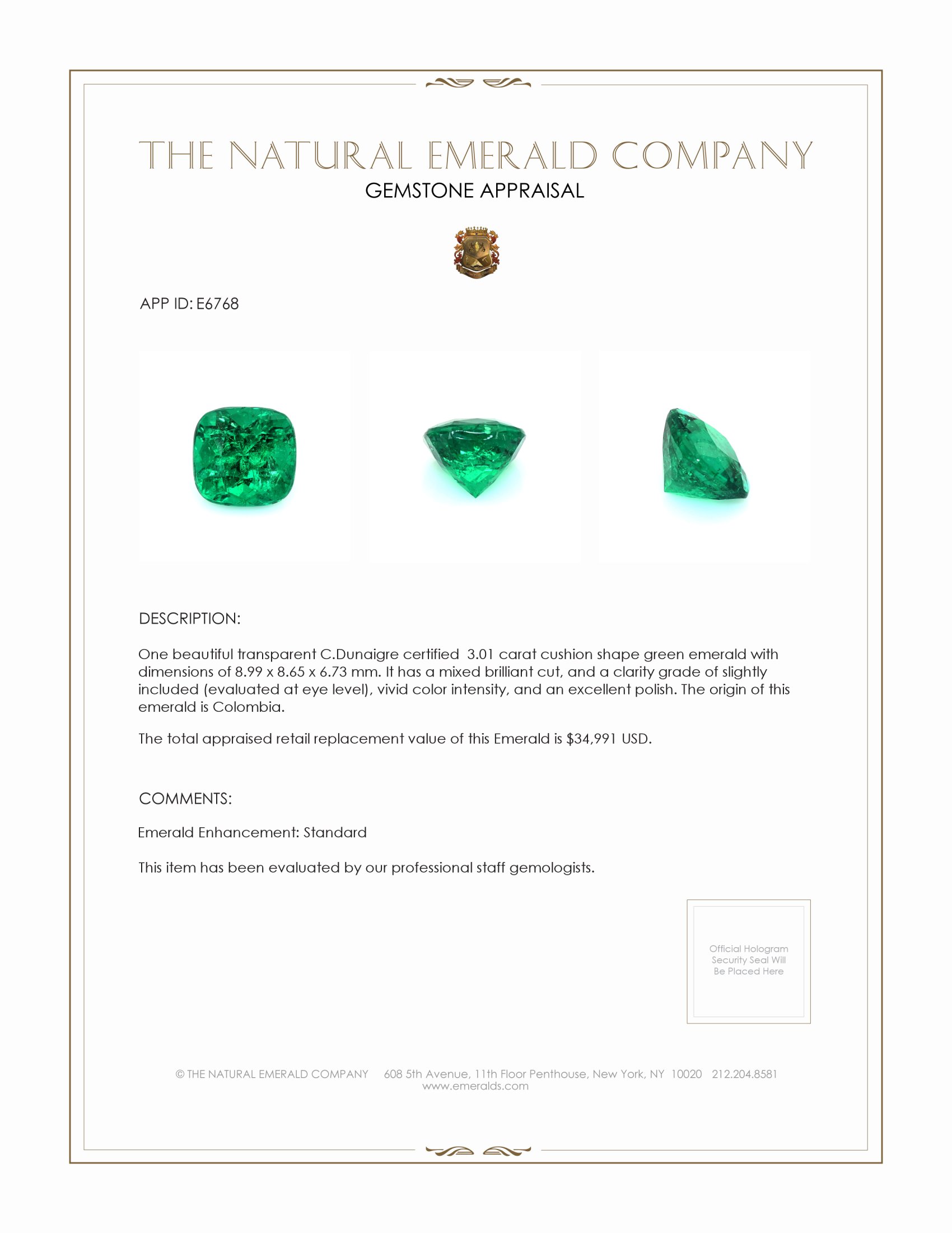 3.01 Ct. Emerald from Colombia - Muzo
